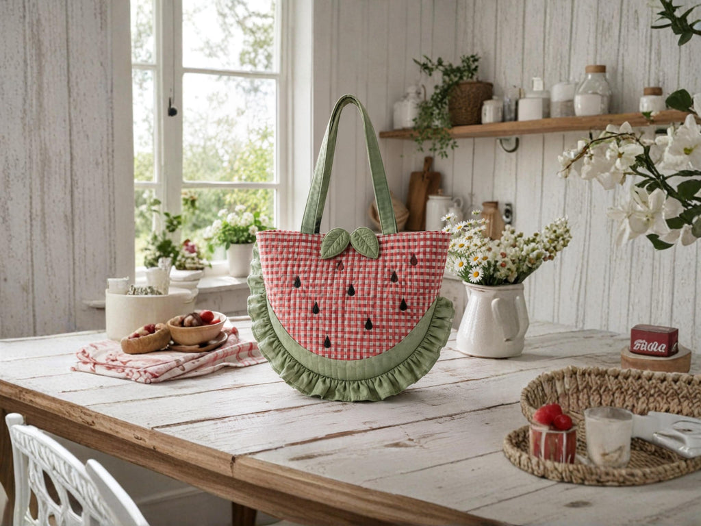 Watermelon Bag Sewing Pattern PDF, Ruffled Novelty Tote, Fruit Bag Pattern, Summer Market Bag, Beginner Sewing, Instant Download