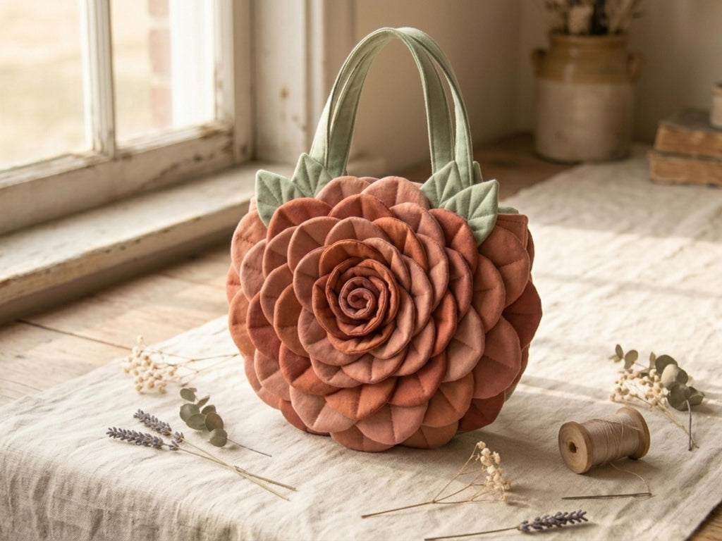 Rose Bag Sewing Pattern PDF, Layered Petal Bloom Bag, Ruffled Floral Tote, Farmhouse Flower Purse, Intermediate Sewing, Instant Download
