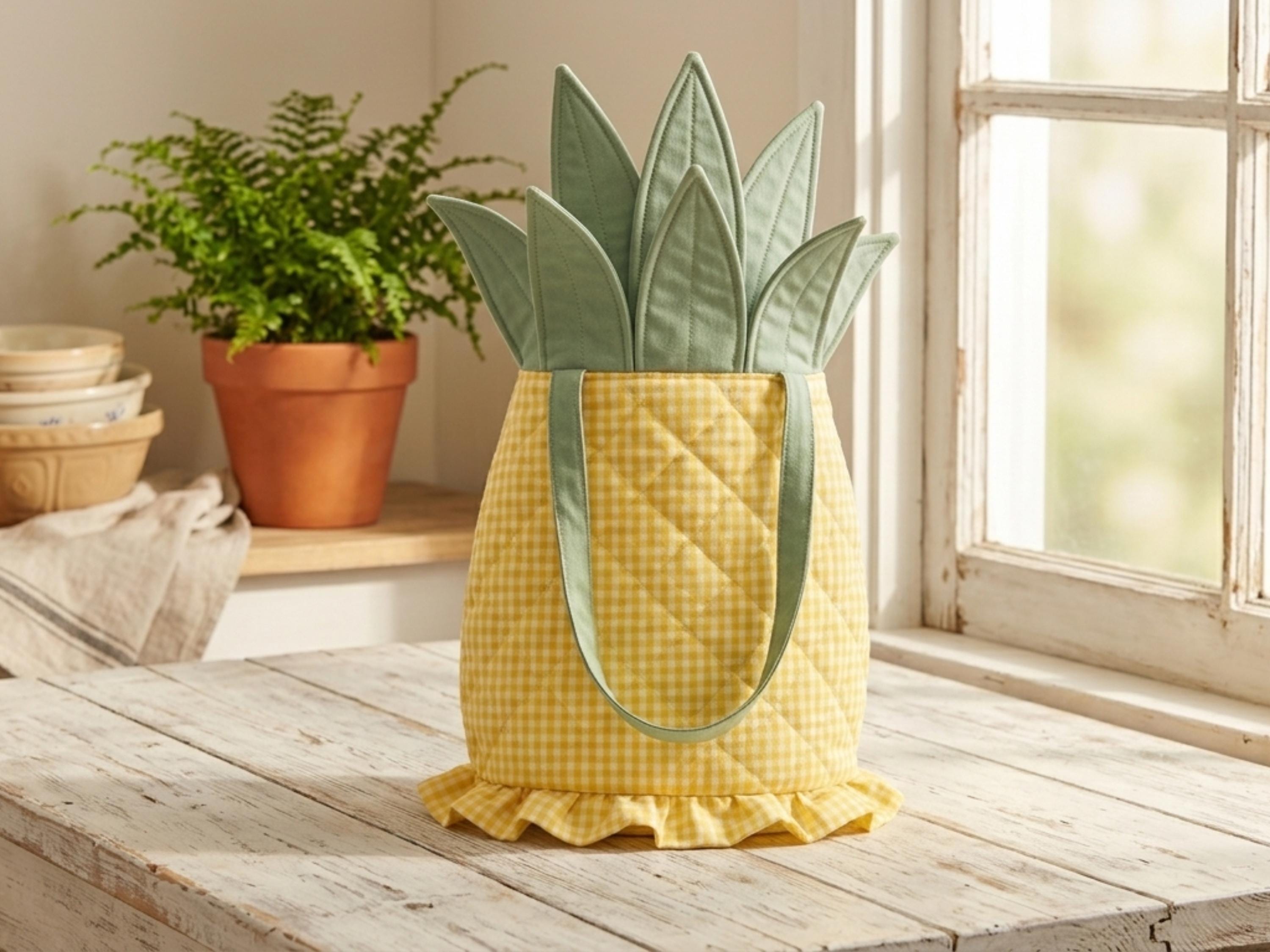 Pineapple Bag Sewing Pattern, Lattice Quilted Tote, Tropical Fruit Bag (PDF Download)