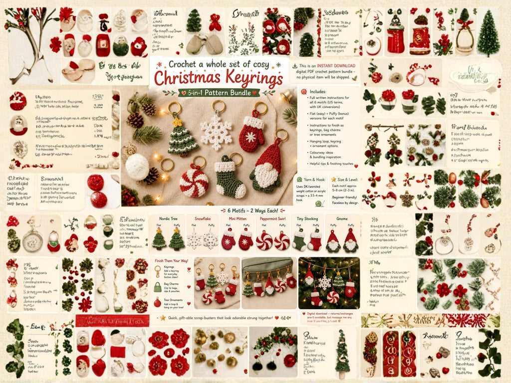 RETIREMENT SALE *Christmas Crochet Ornament Patterns Bundle, 6 Festive Motifs (PDF Download)Pattern updated