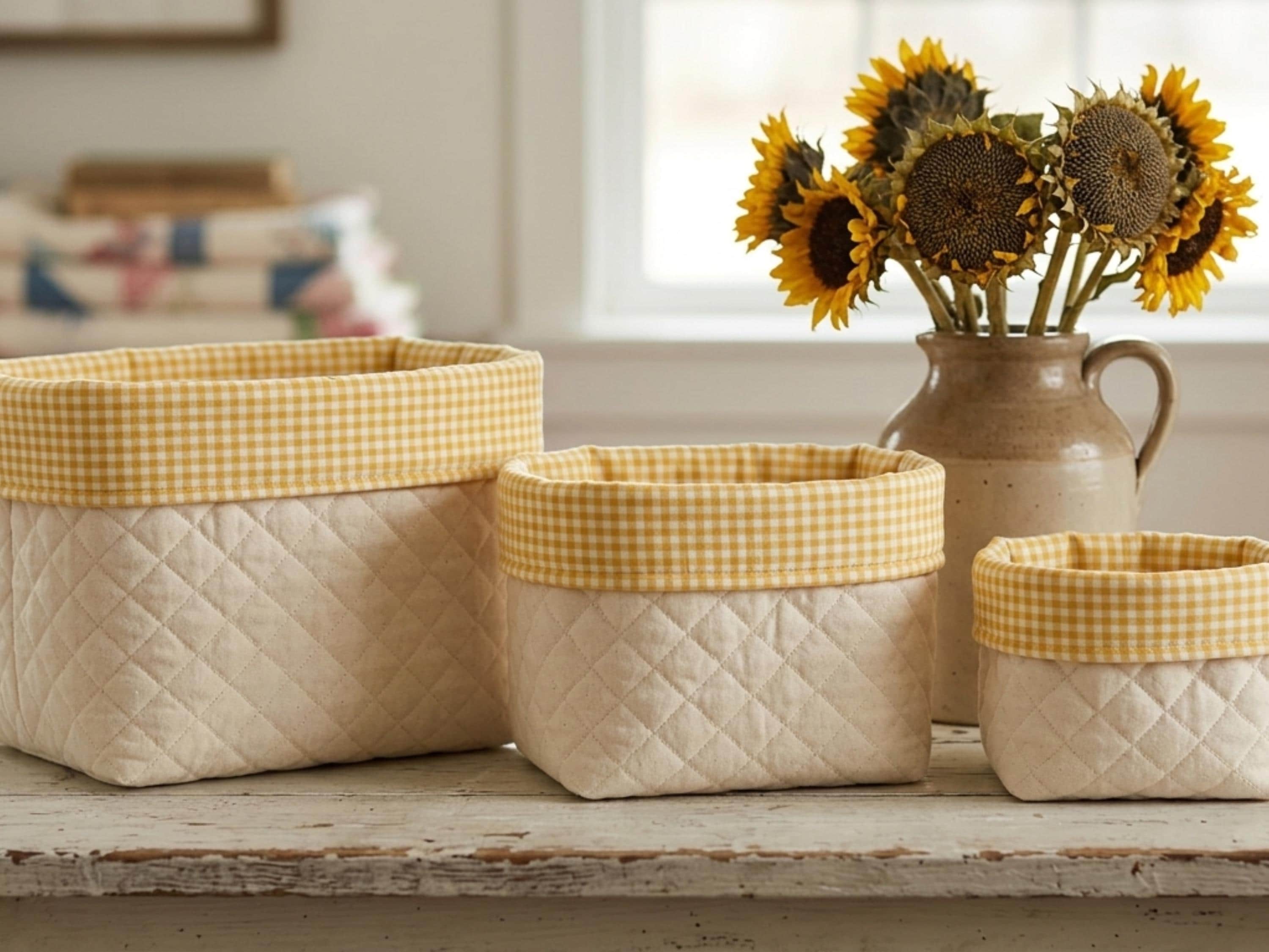 Farmhouse Quilted Nesting Baskets Sewing Pattern (3 Sizes), Beginner Friendly DIY Storage Tutorial