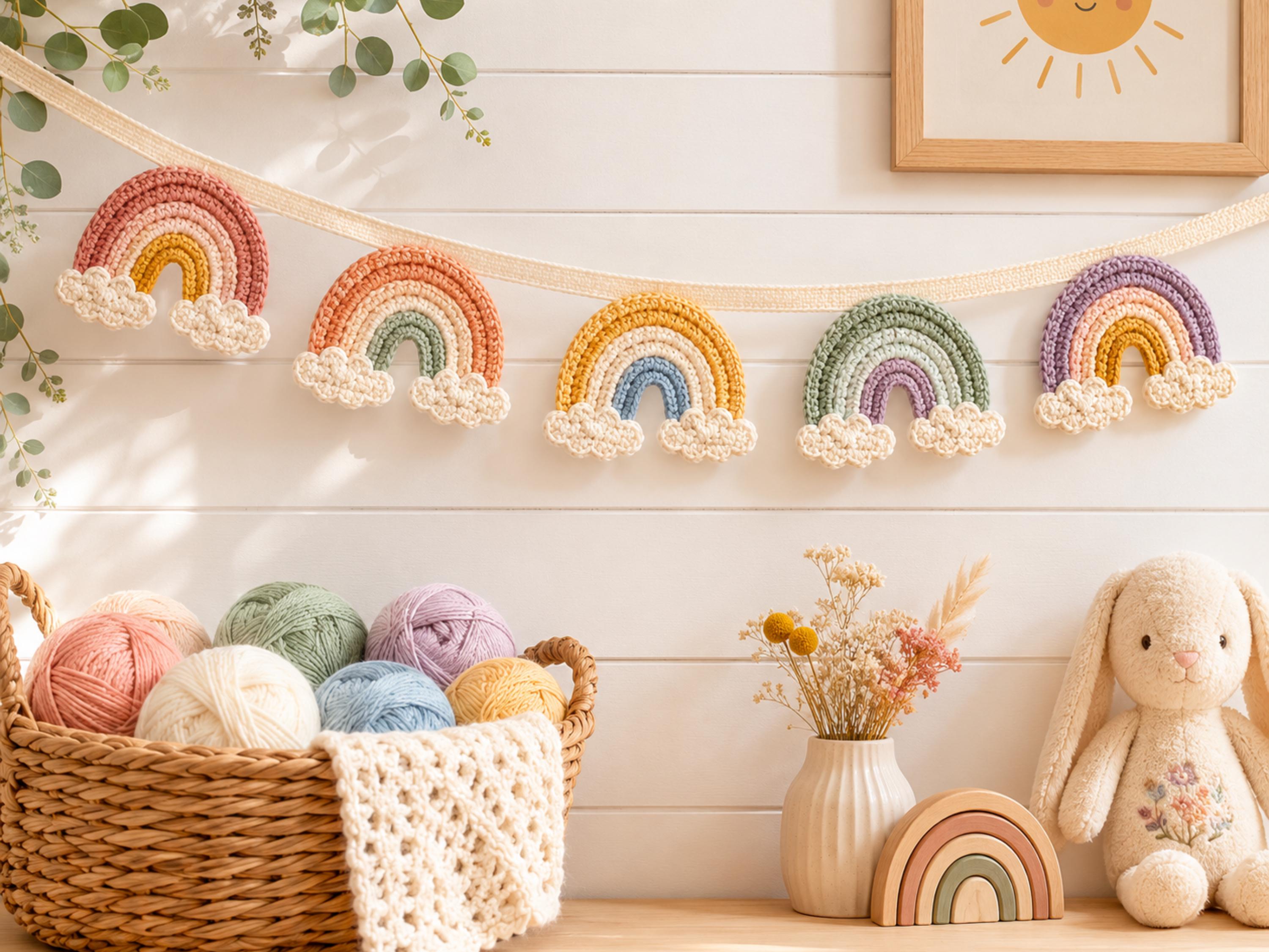 Crochet Rainbow Applique Pattern PDF, Cloud Rainbow Motif, Baby Clothes Patch, Bag Charm, Nursery Decor DIY, Easy Crochet Instant Download