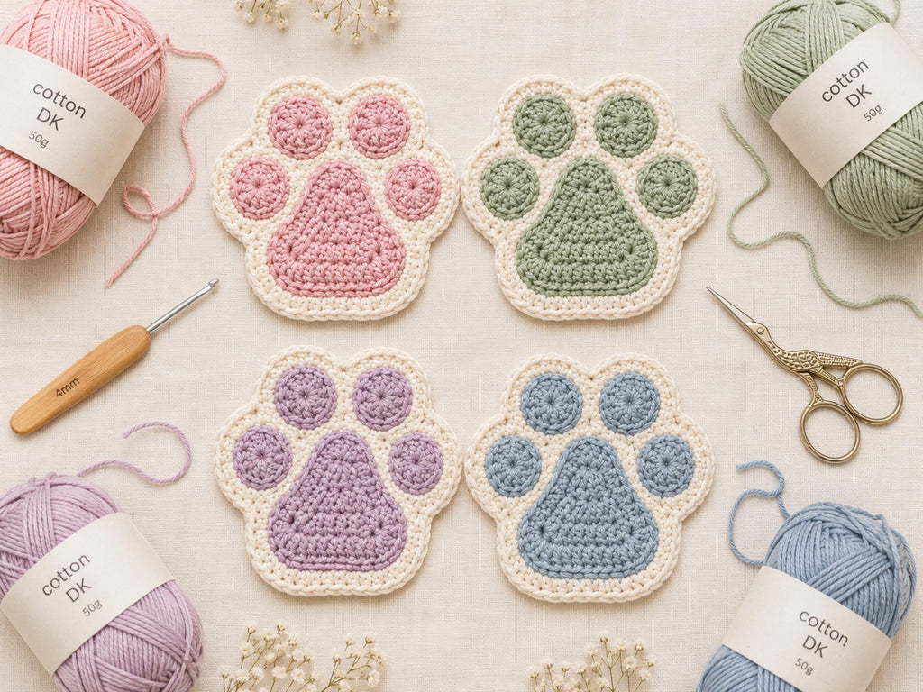 Cat coaster Pattern -Crochet Cat Paw Coaster Pattern, Easy Beginner PDF (Instant Download)