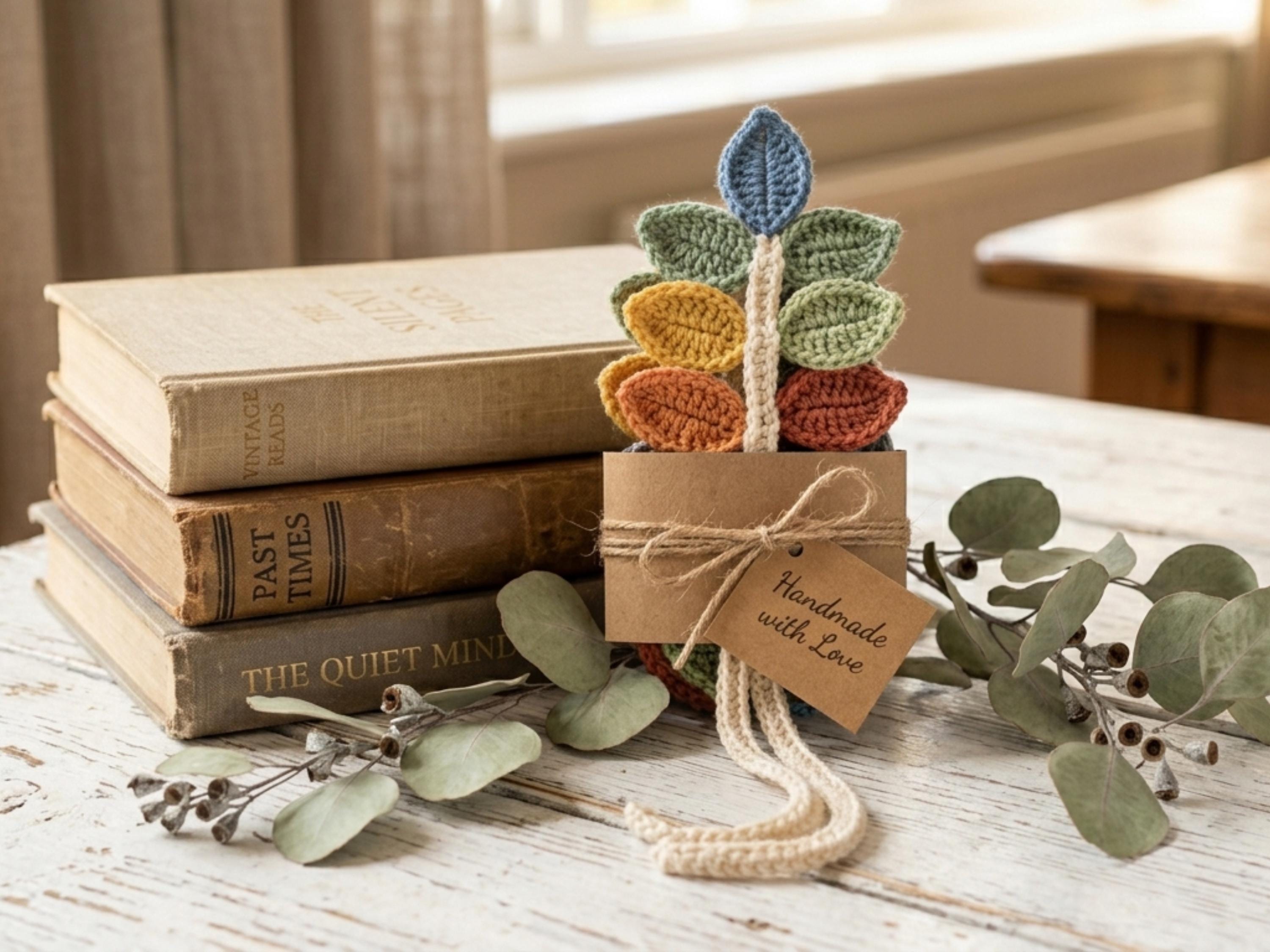 Crochet Leaf Vine Bookmark Pattern PDF, Trailing Leaves Book Vine, Book Lover Gift DIY, Scrap Yarn Project, Easy Beginner Crochet, Instant