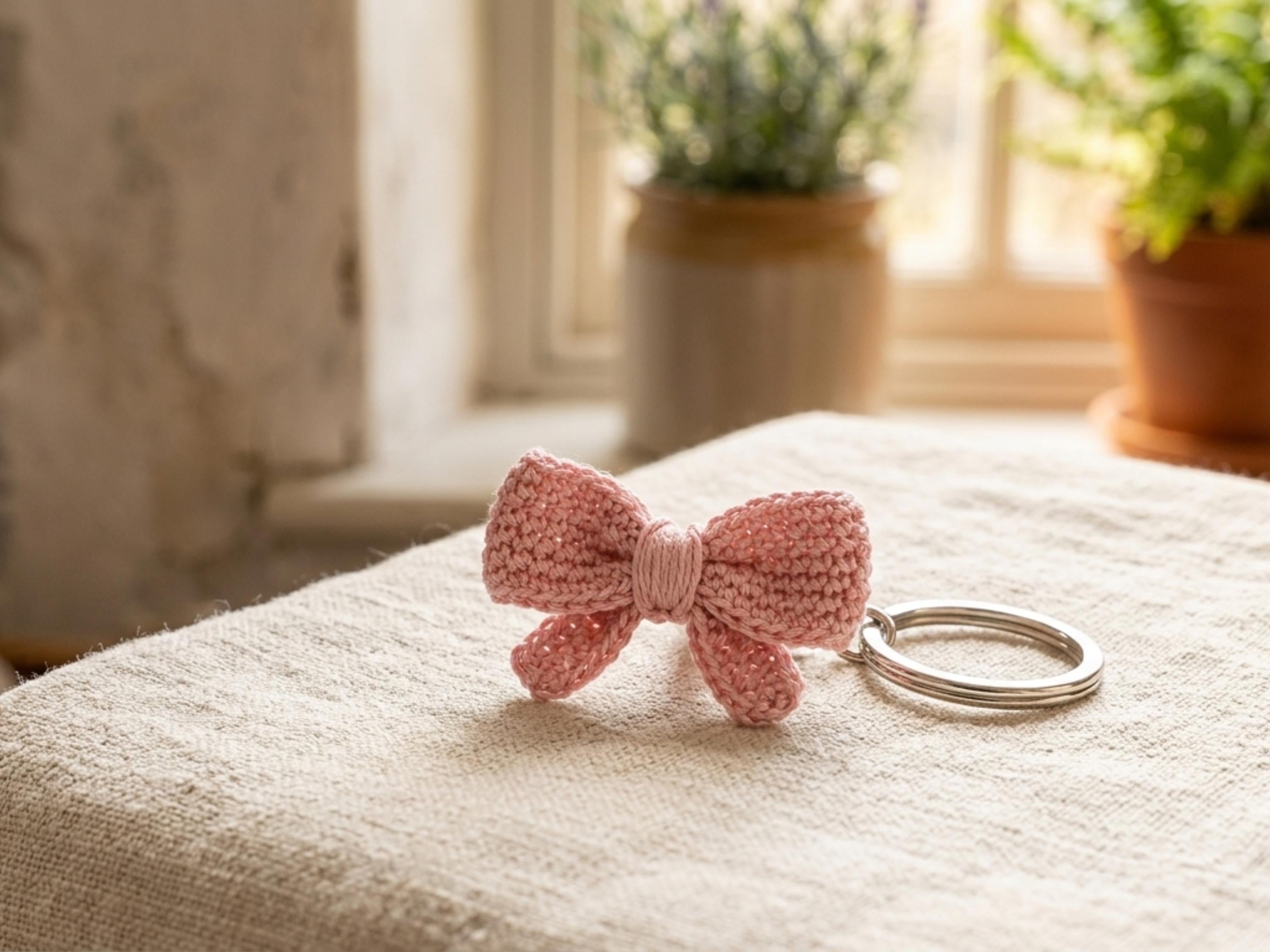 Crochet Bow Keyring Pattern | Pink Flat Bow Charm (PDF Download)