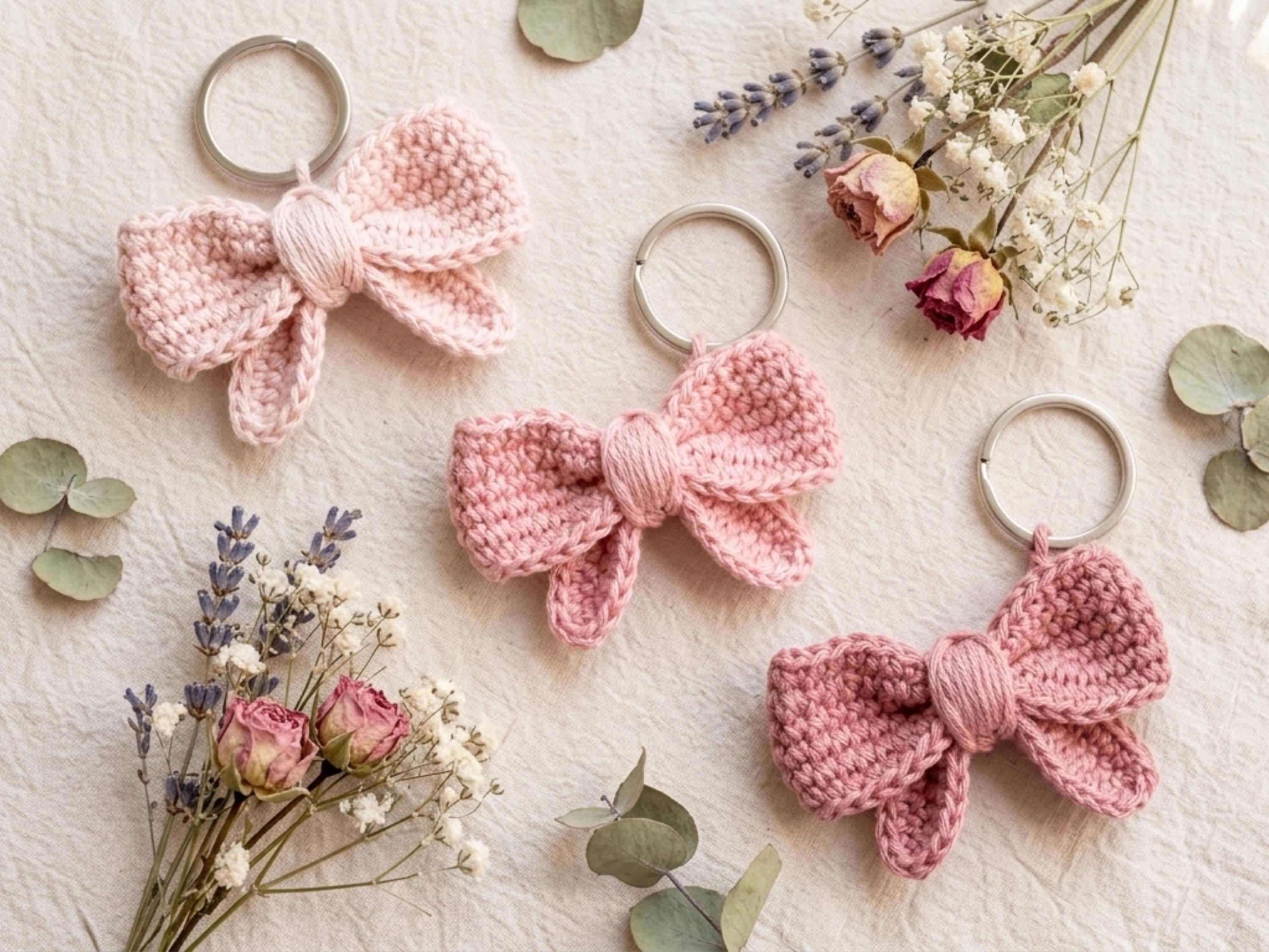 Crochet Bow Keyring Pattern | Pink Flat Bow Charm (PDF Download)