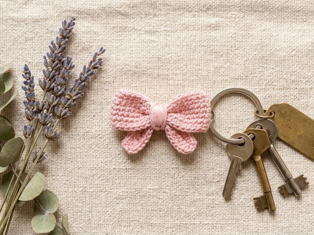 Crochet Bow Keyring Pattern | Pink Flat Bow Charm (PDF Download)