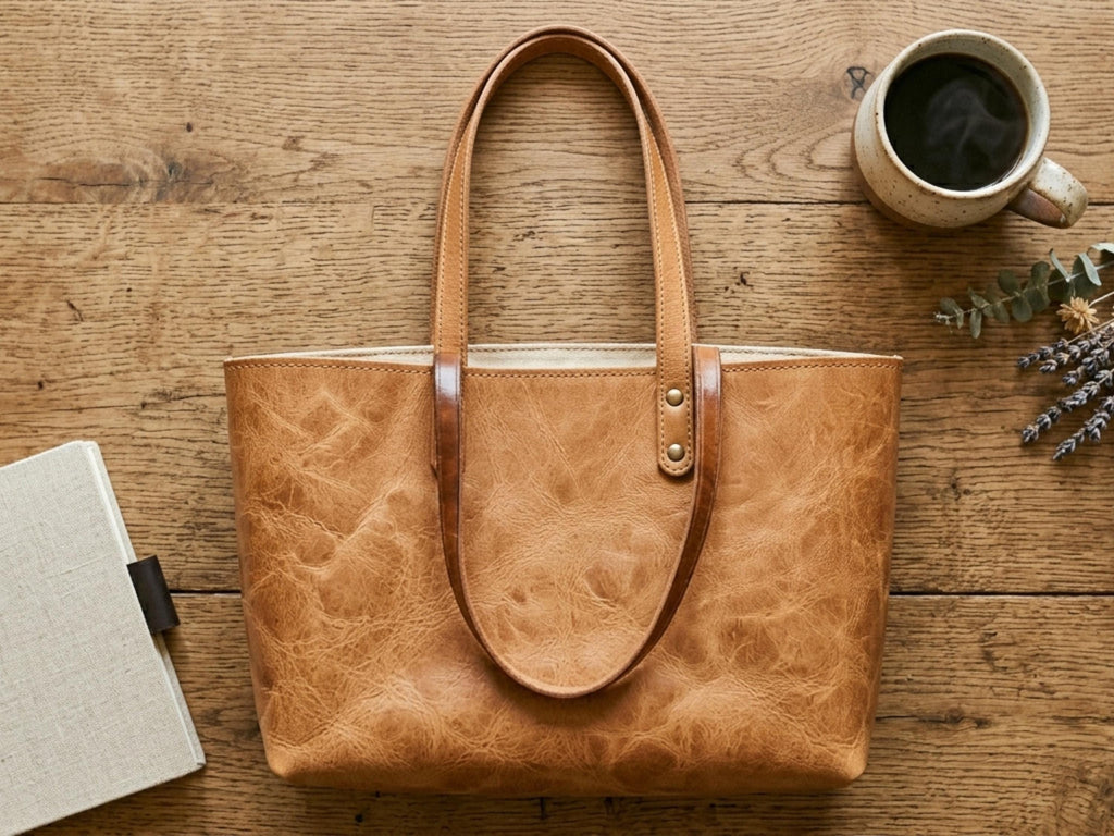 Leather Tote Bag Pattern PDF, DIY Beginner Leather Bag Template, Stitch Holes Marked, Minimalist Tote, A0 + US Letter, Instant Download