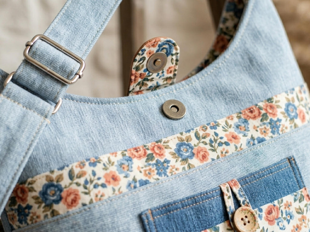Boho Sling Hobo Bag Sewing Pattern PDF, Crossbody Tote Hobo DIY, Upcycle Jeans Bag, Floral Denim Shoulder Bag, Easy Sewing, Instant Download