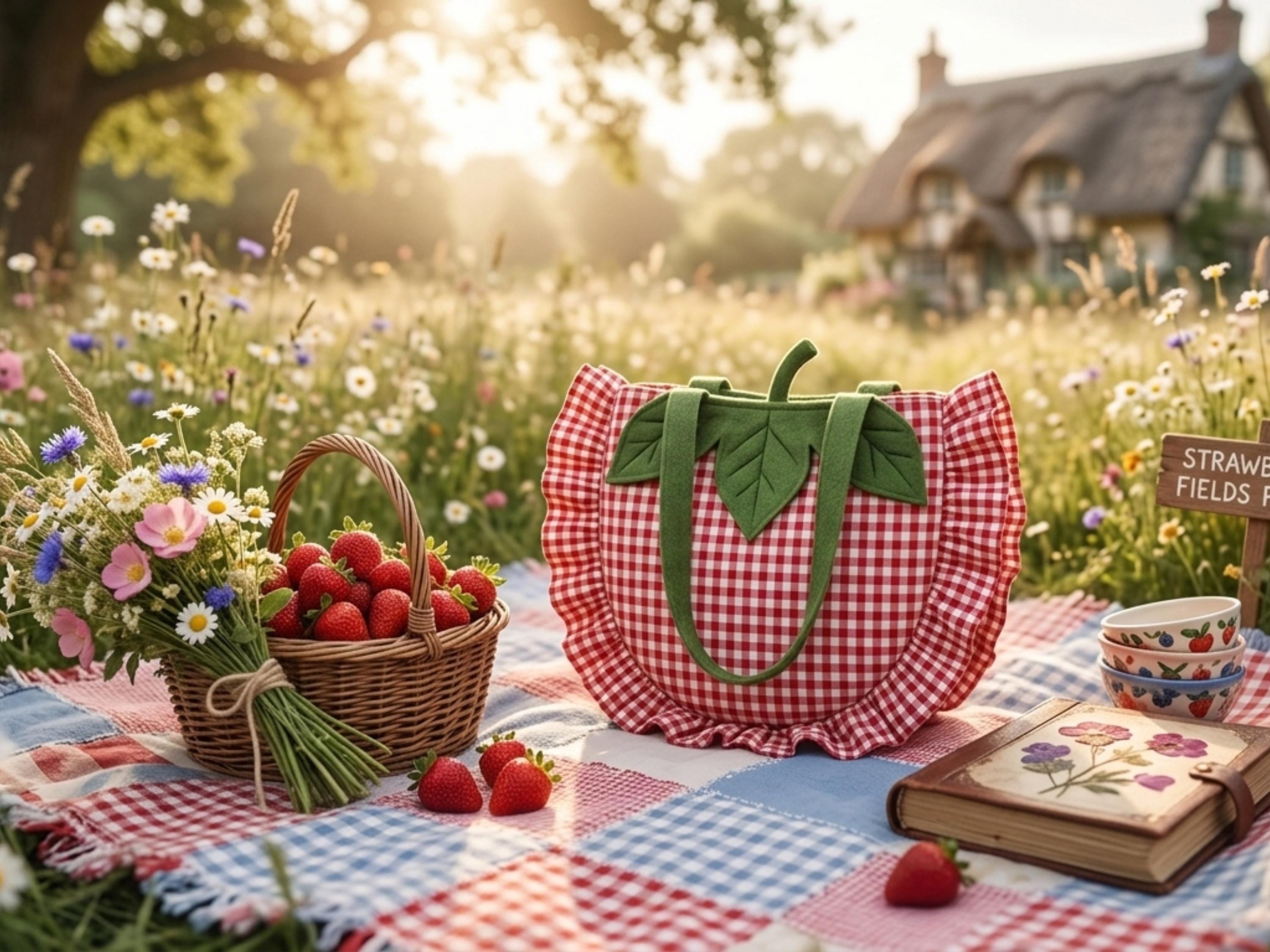 RETIREMENT SALE *Ruffled Strawberry Bag Sewing Pattern, Beginner Friendly Gingham Tote (PDF Download)