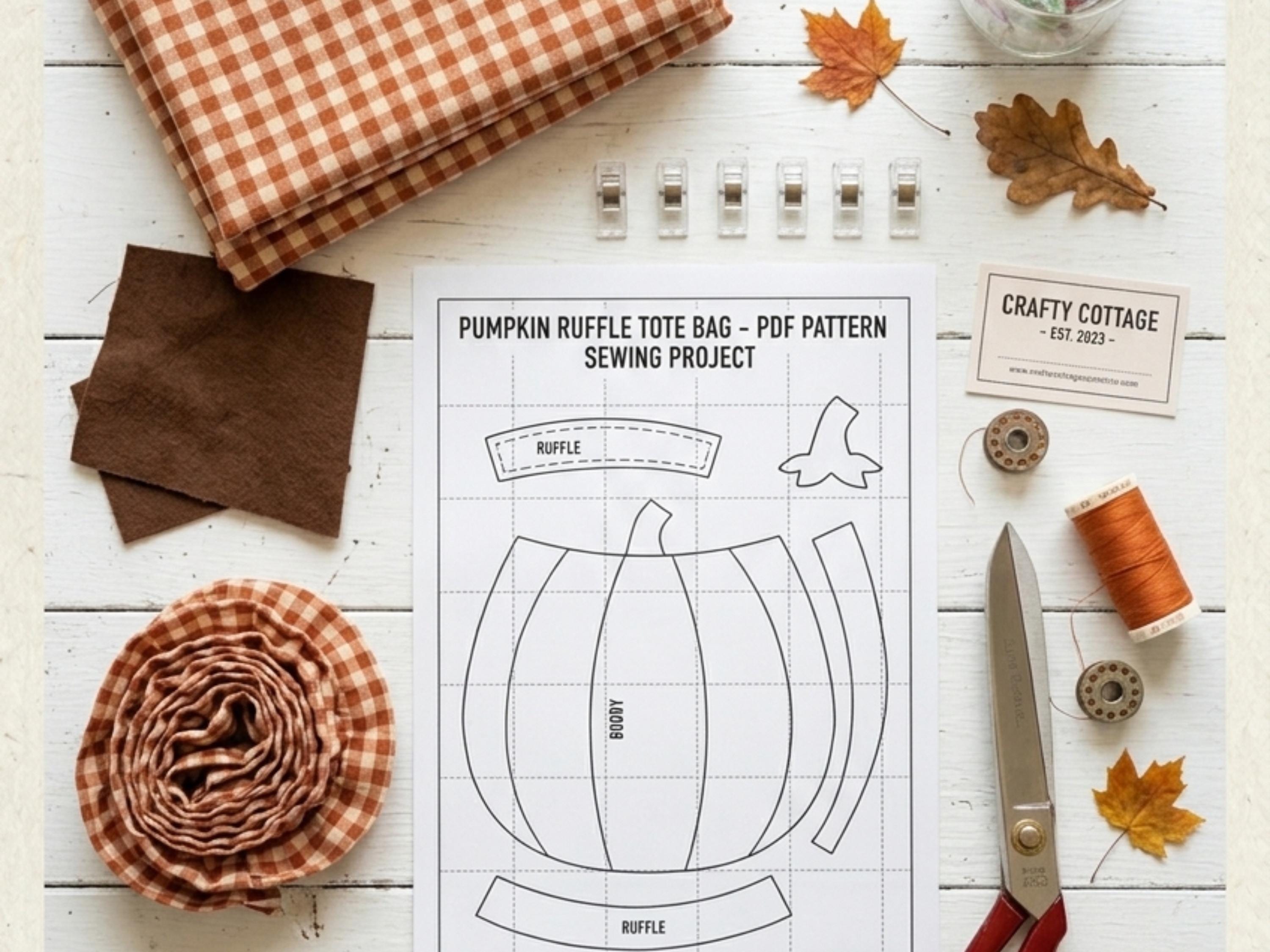 Ruffled Pumpkin Tote Sewing Pattern, Beginner Friendly Gingham Bag (PDF Download)