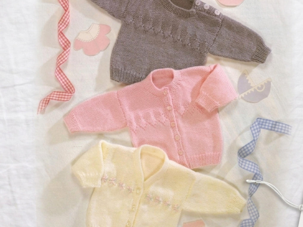 Baby Knitting Patterns: Sweater, Cardigan, V-Neck (8ply DK Weight) (Digital Download)