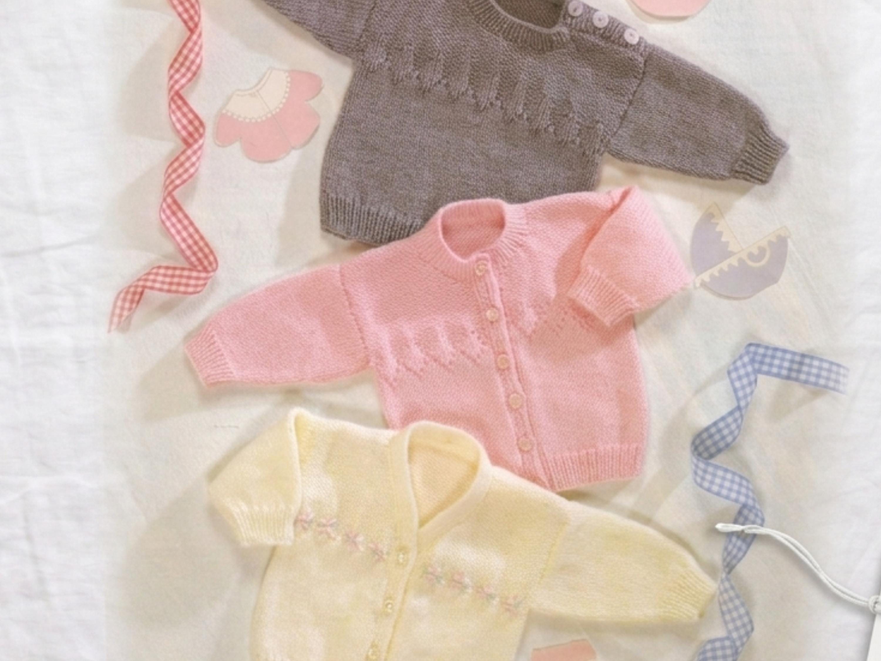 Baby Knitting Patterns: Sweater, Cardigan, V-Neck (8ply DK Weight) (Digital Download)