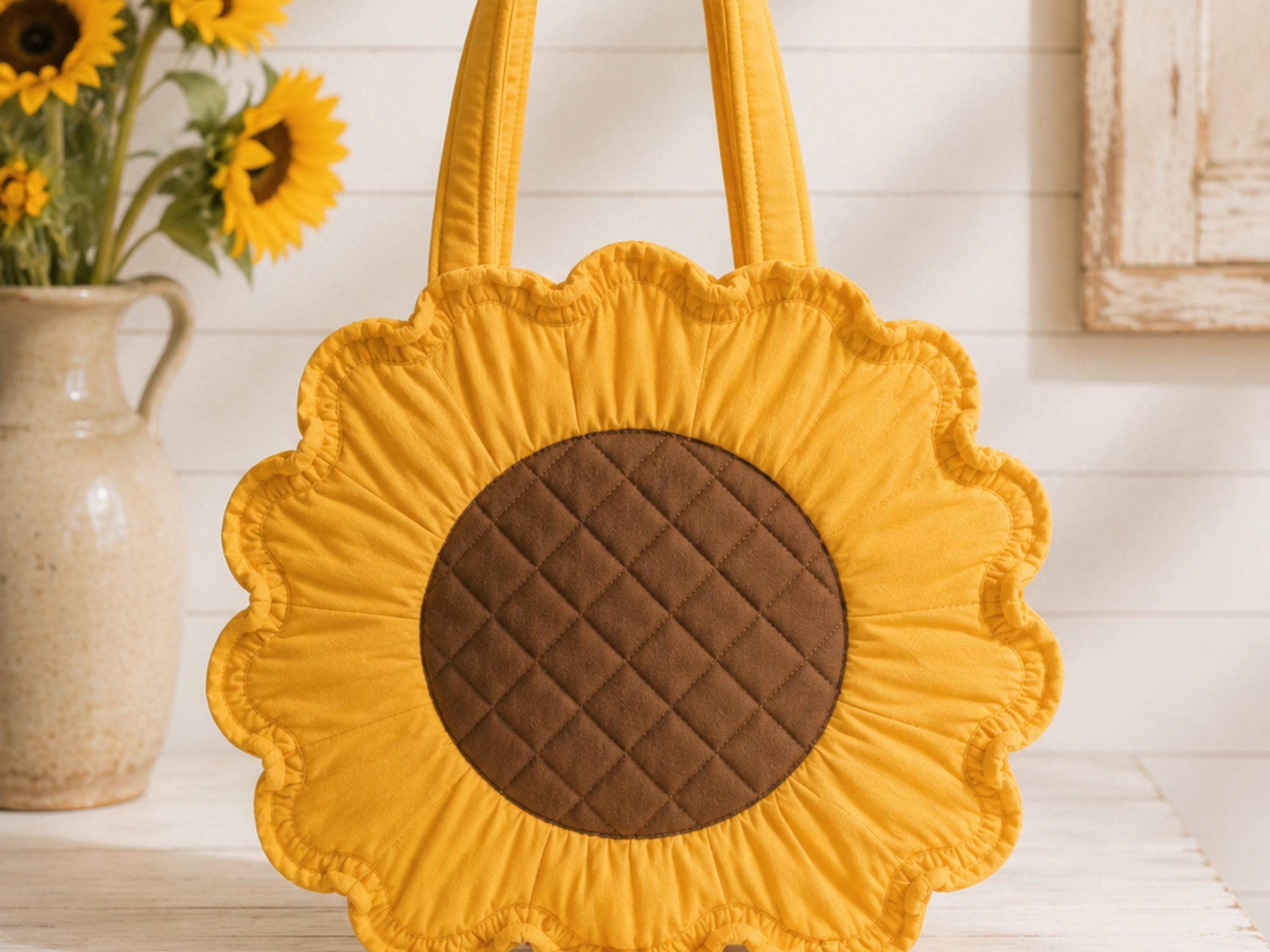 RETIREMENT SALE *Ruffled Sunflower Tote Bag Sewing Pattern, Beginner Flower Bag Tutorial (PDF Download)