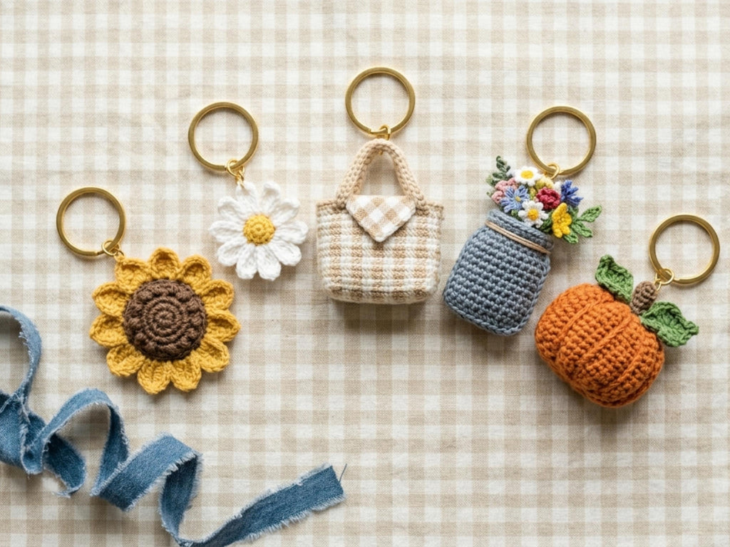 Farmhouse Mini Crochet Keychain Bundle, 5 Designs (PDF Pattern)