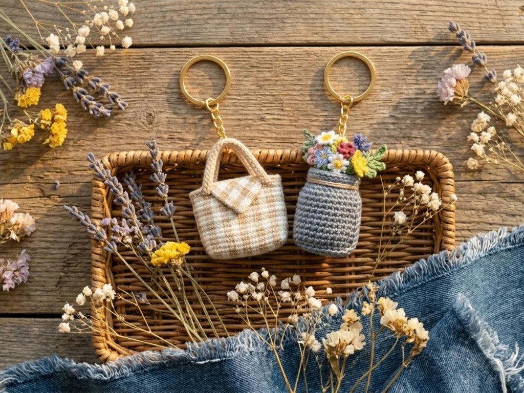 Farmhouse Mini Crochet Keychain Bundle, 5 Designs (PDF Pattern)