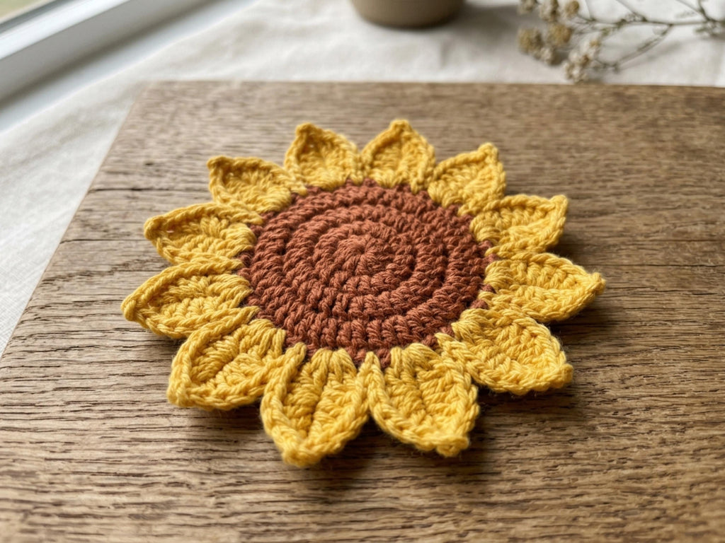 Crochet Coaster Set Pattern PDF, Sunflower Daisy Flower Coasters with Mini Pot Holder, Beginner Faceless Home Decor, Easy PDF Download