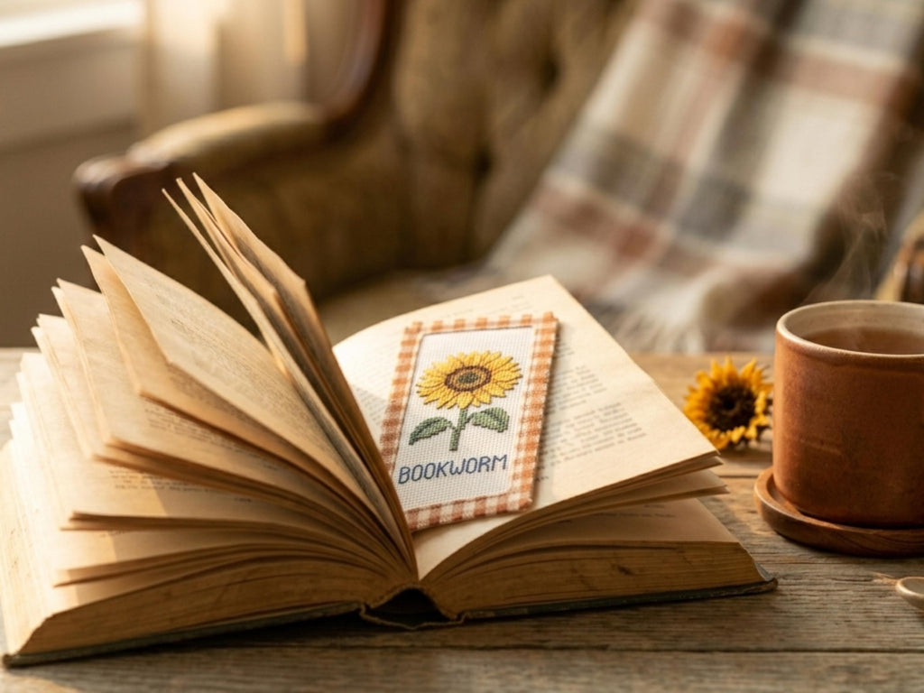 Cross Stitch Bookmark Pattern Bundle PDF, 3 Designs Sunflower Bookworm Read Bloom, Farmhouse Gingham, Easy Beginner Pattern