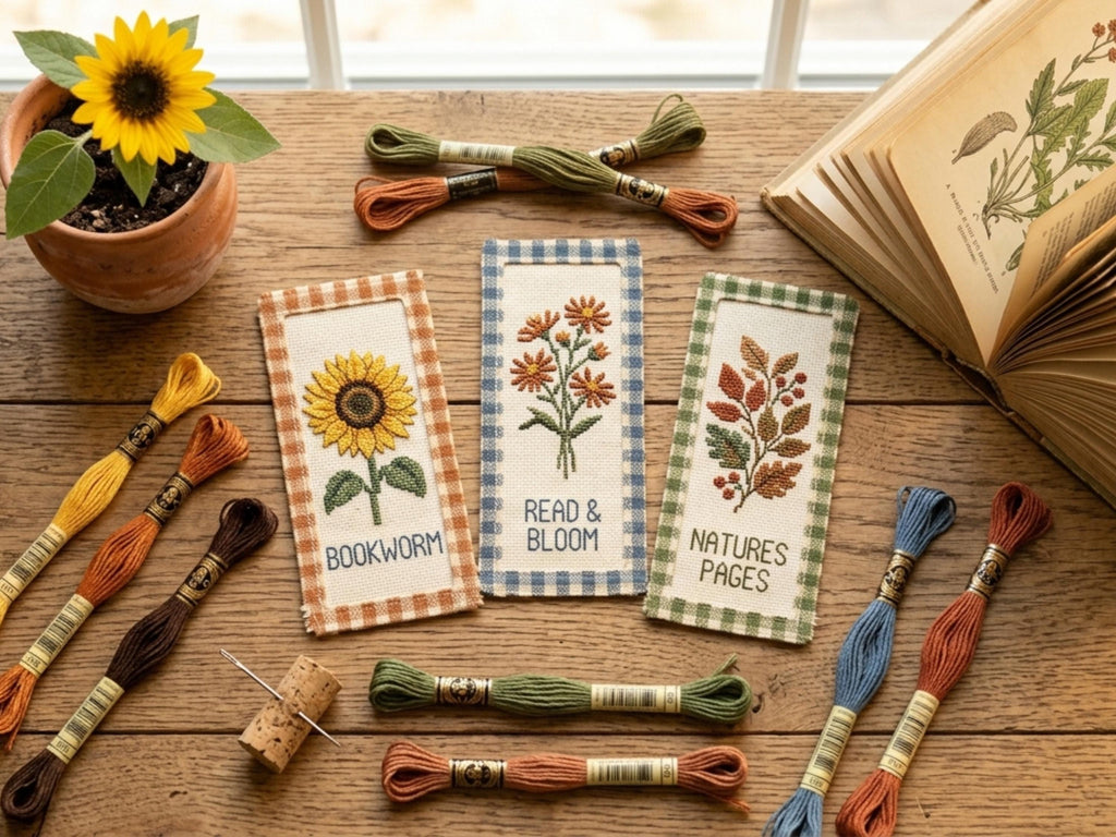 Cross Stitch Bookmark Pattern Bundle PDF, 3 Designs Sunflower Bookworm Read Bloom, Farmhouse Gingham, Easy Beginner Pattern
