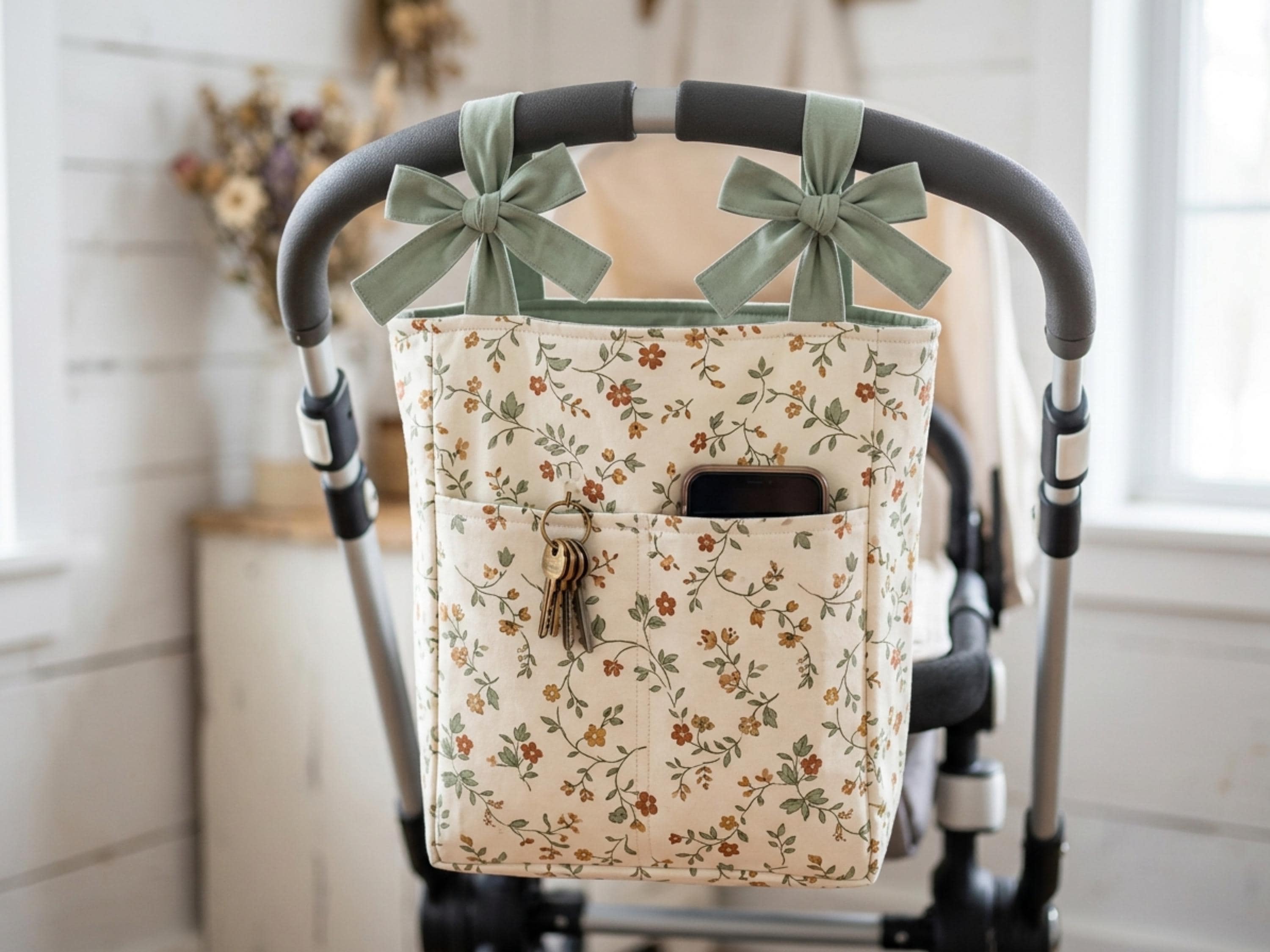 RETIREMENT SALE *Pram Caddy Sewing Pattern, Wildflower Stroller Organizer, Beginner Friendly PDF Download