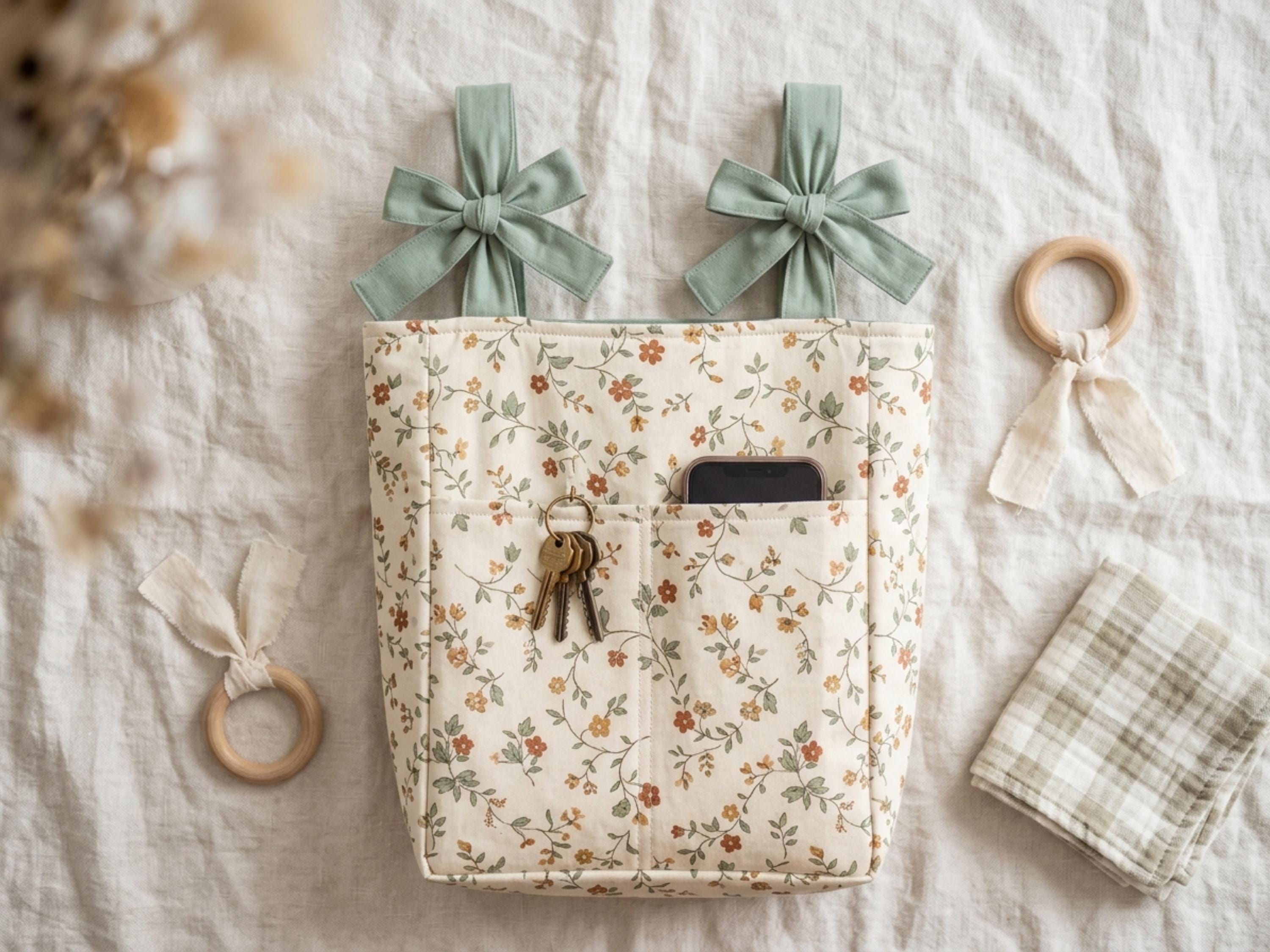RETIREMENT SALE *Pram Caddy Sewing Pattern, Wildflower Stroller Organizer, Beginner Friendly PDF Download