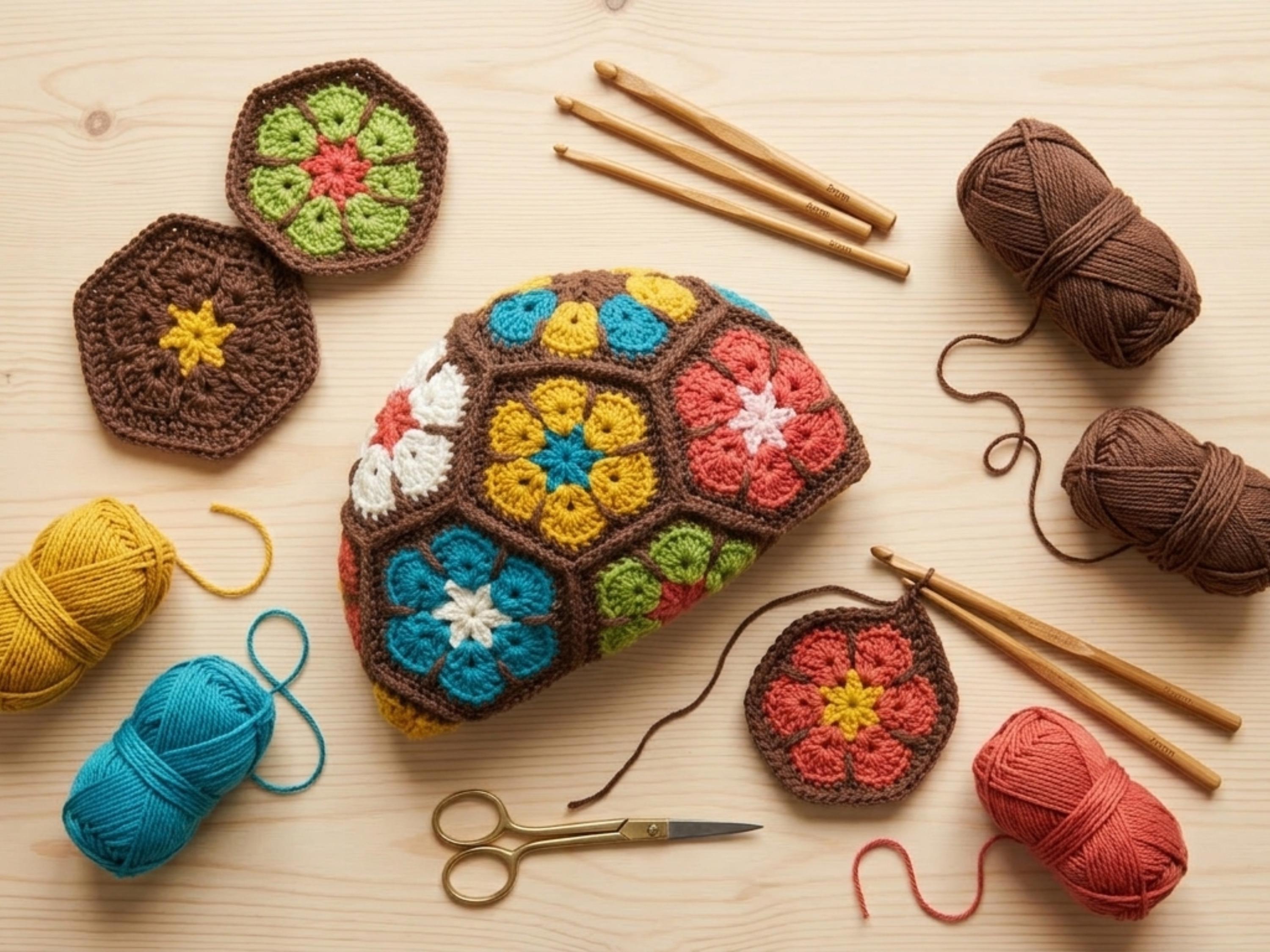 African Flower Tea Cosy Crochet Pattern, Hexagon Teapot Cover (PDF Download)