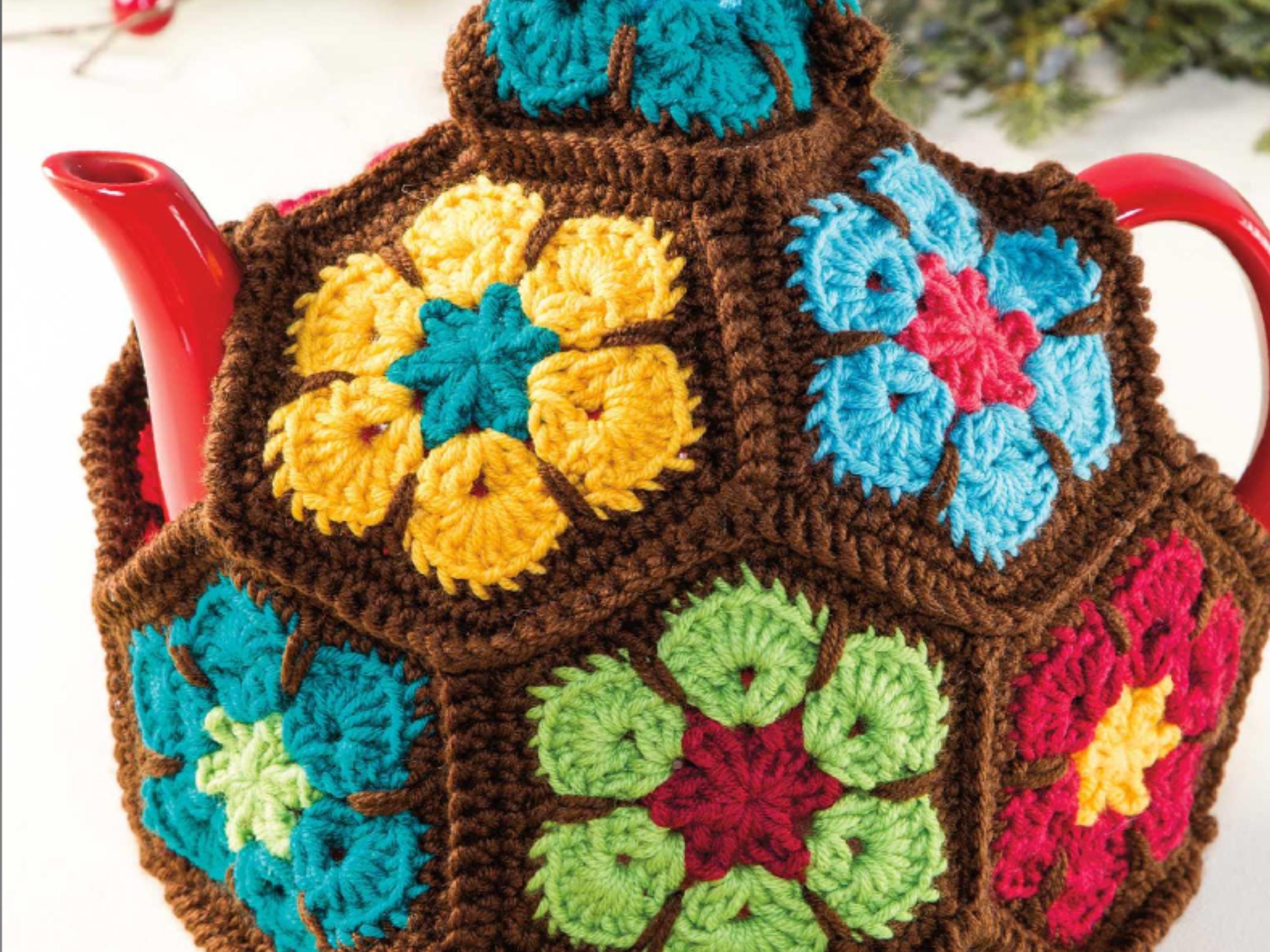 African Flower Tea Cosy Crochet Pattern, Hexagon Teapot Cover (PDF Download)
