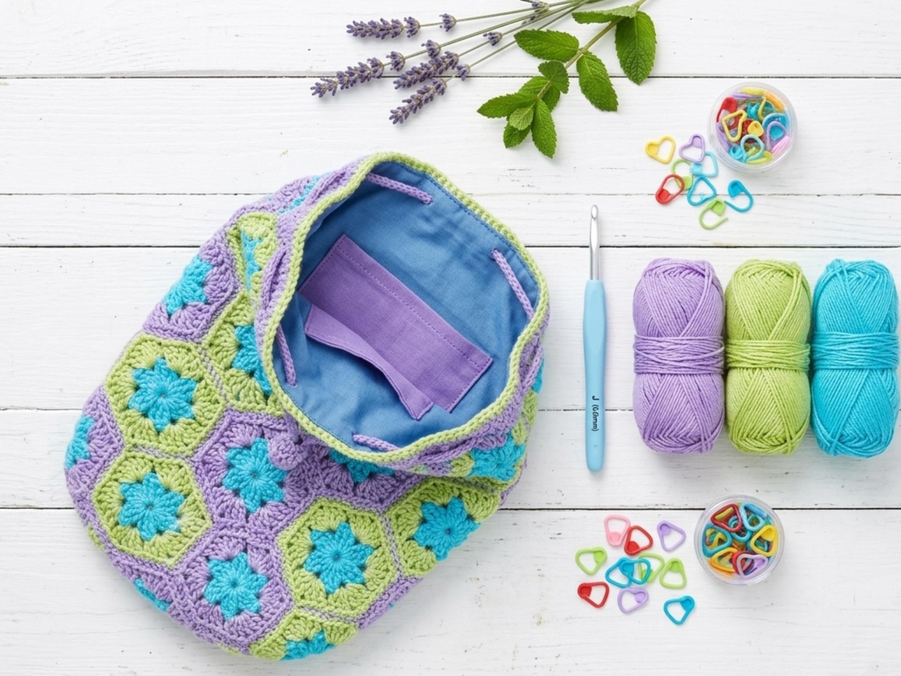 Crochet Backpack Pattern PDF, Kids Hexagon Flower Tote Bag Pattern, African Flower Crochet Bag, Girls Drawstring Backpack, Instant Download