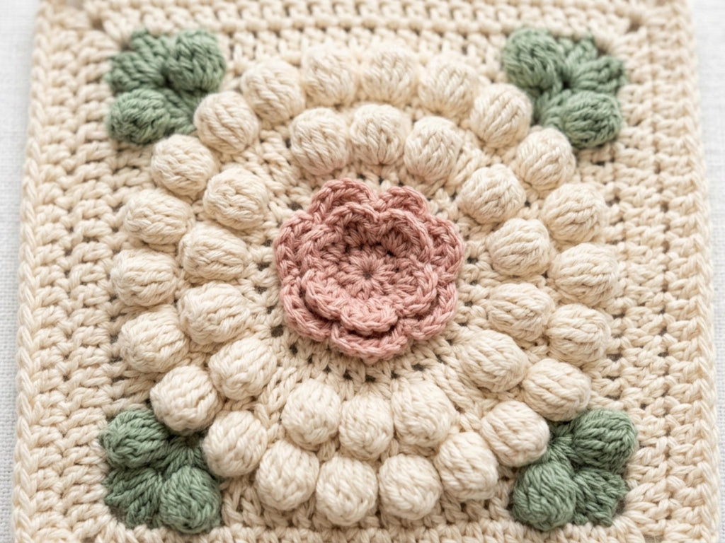 Farmhouse Crochet Sofa Caddy Pattern, Floral Bobble Armchair Organizer (PDF Download)