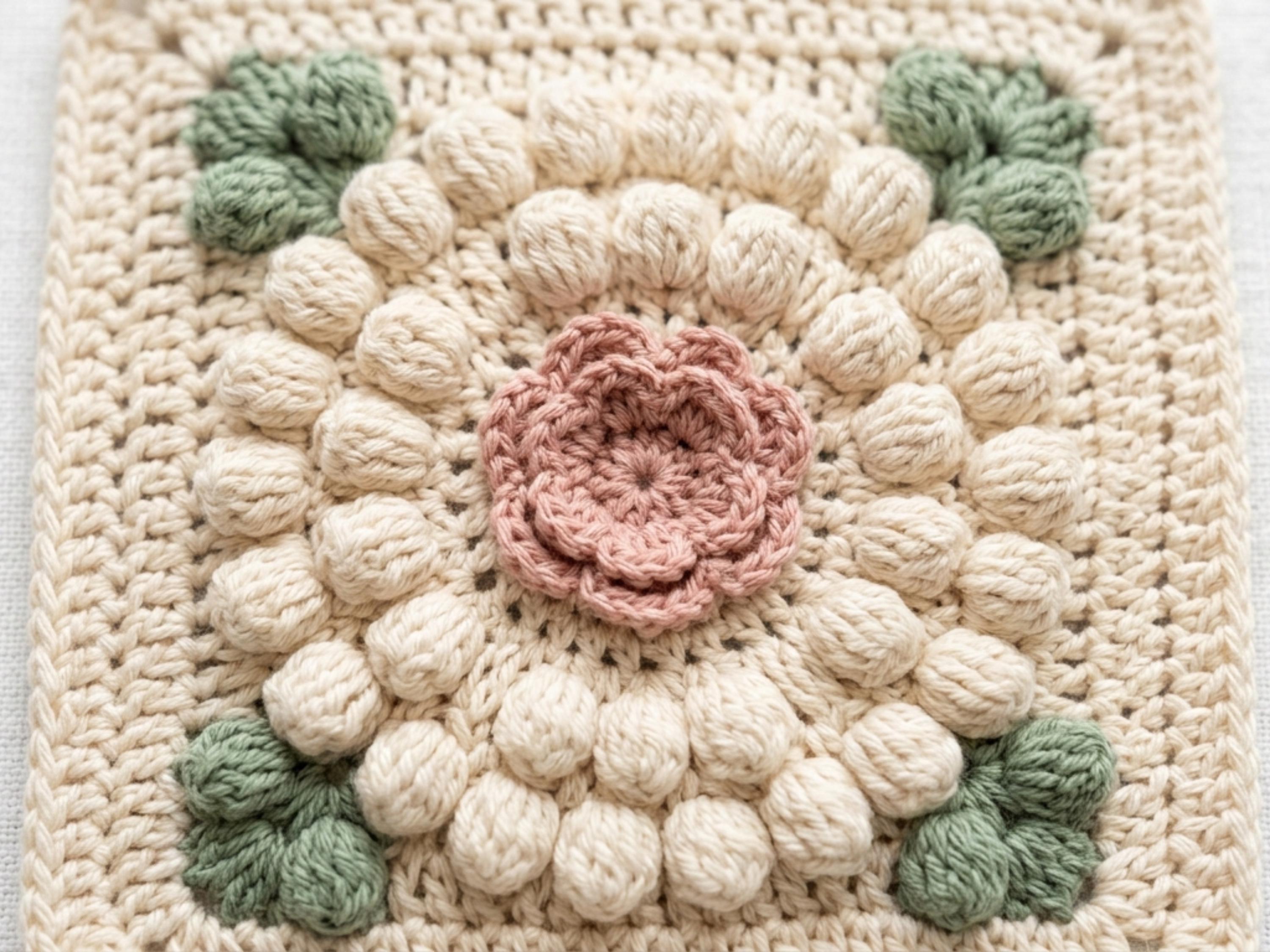 Farmhouse Crochet Sofa Caddy Pattern, Floral Bobble Armchair Organizer (PDF Download)