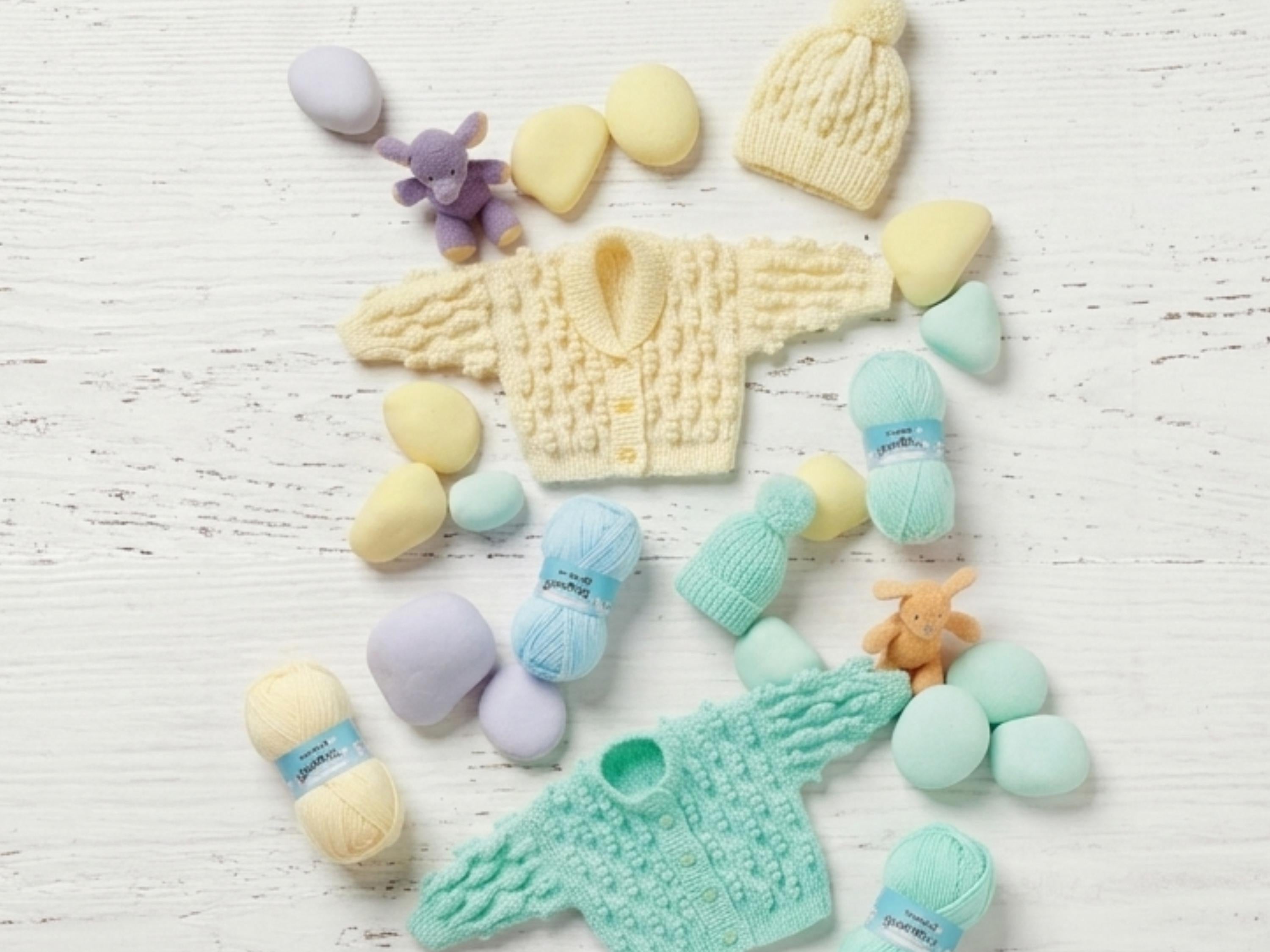 Vintage Baby Cardigan Hat Knitting Pattern (0-24 Months), Bobble Stitch Shawl Collar (PDF Download)