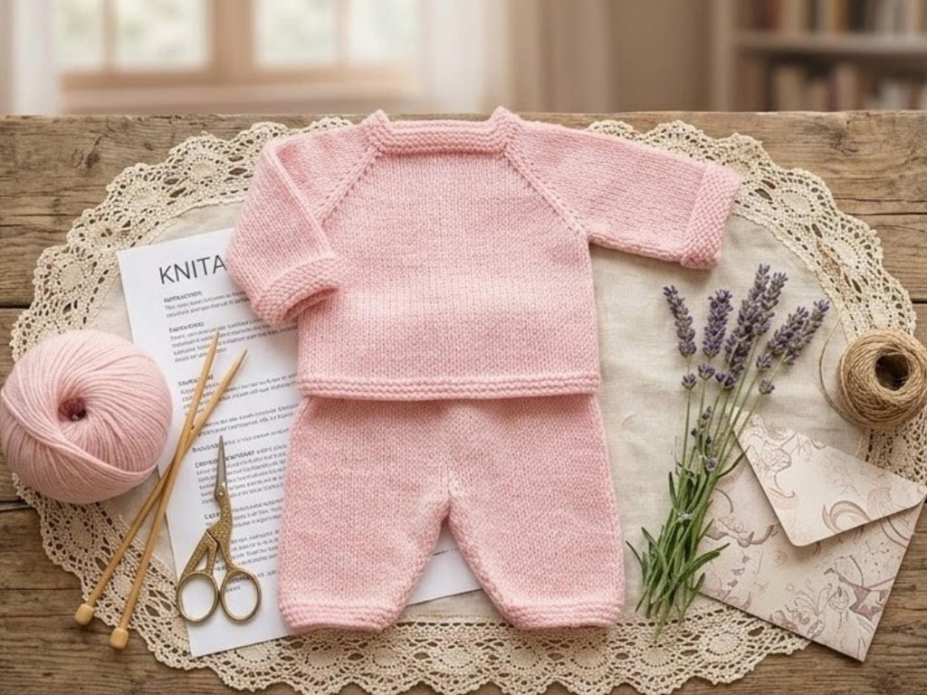 KNITTING PATTERN Pdf -Baby Knitting Patterns 3-9 moths DK8ply  (PDF Download)-Easy Baby Wrap-Around Jumper & Trousers Knitting Pattern