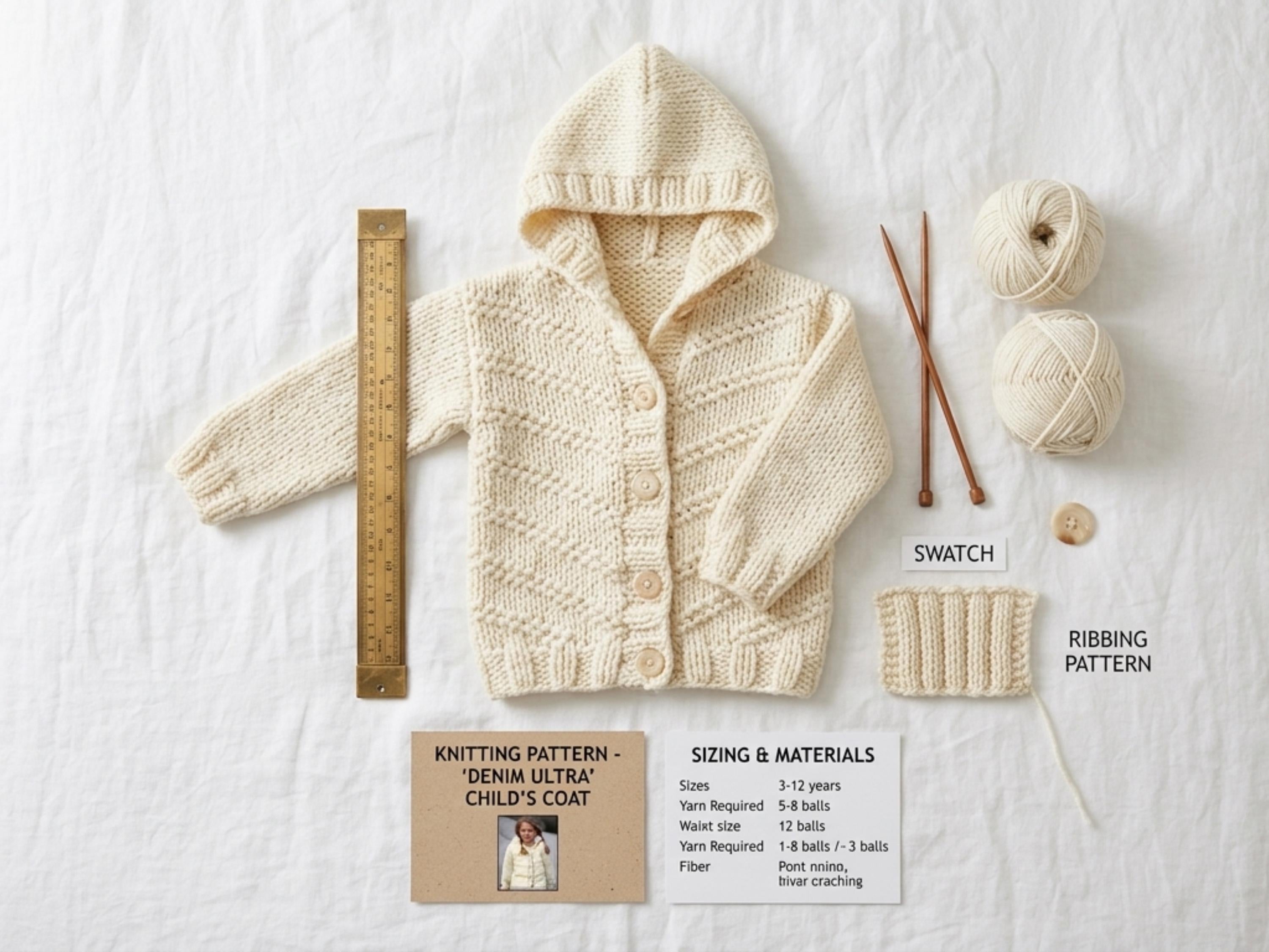 Knitting pattern for girls 3 yrs- Chunky Hooded Knit Coat Pattern – Easy, Super Bulky Yarn (PDF Download)