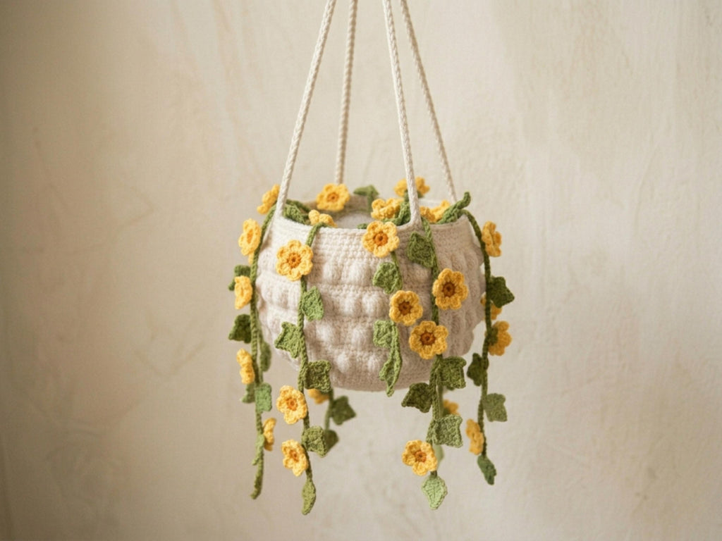 Crochet Hanging Plant Basket Pattern Bundle, Strawberry, Wisteria, Ivy, Cherry Blossom, Flower Vine (PDF)