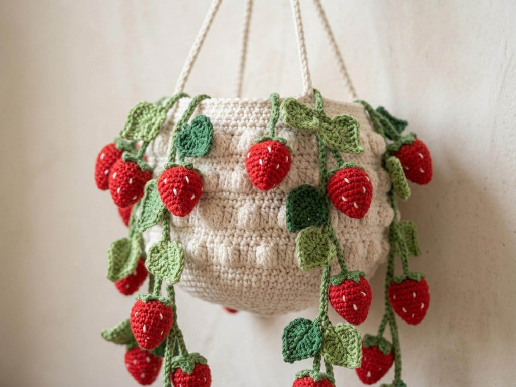 Crochet Hanging Plant Basket Pattern Bundle, Strawberry, Wisteria, Ivy, Cherry Blossom, Flower Vine (PDF)