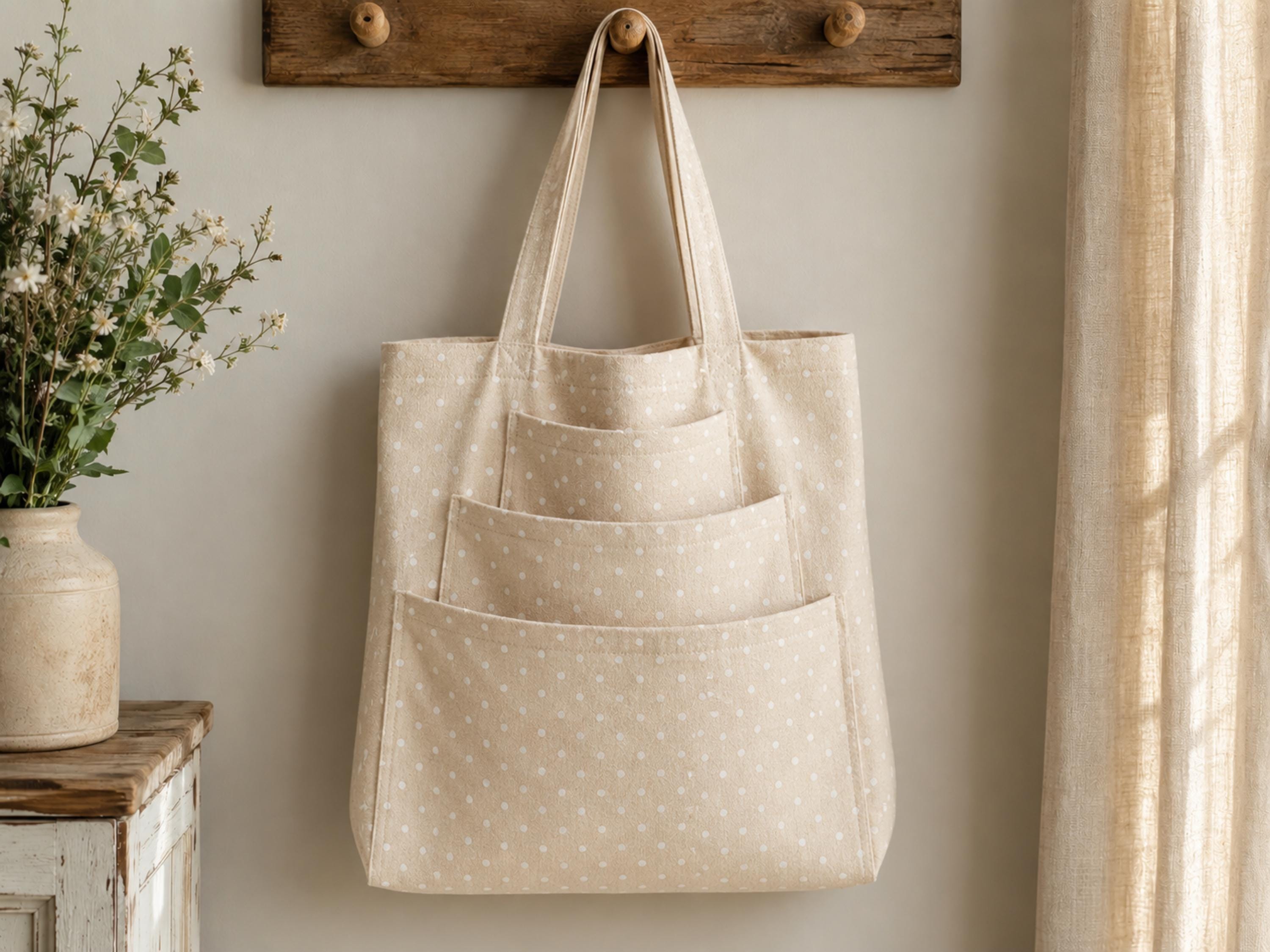 Multi Pocket Tote Bag Sewing Pattern, Canvas Shopper, Beginner Friendly (PDF Download)