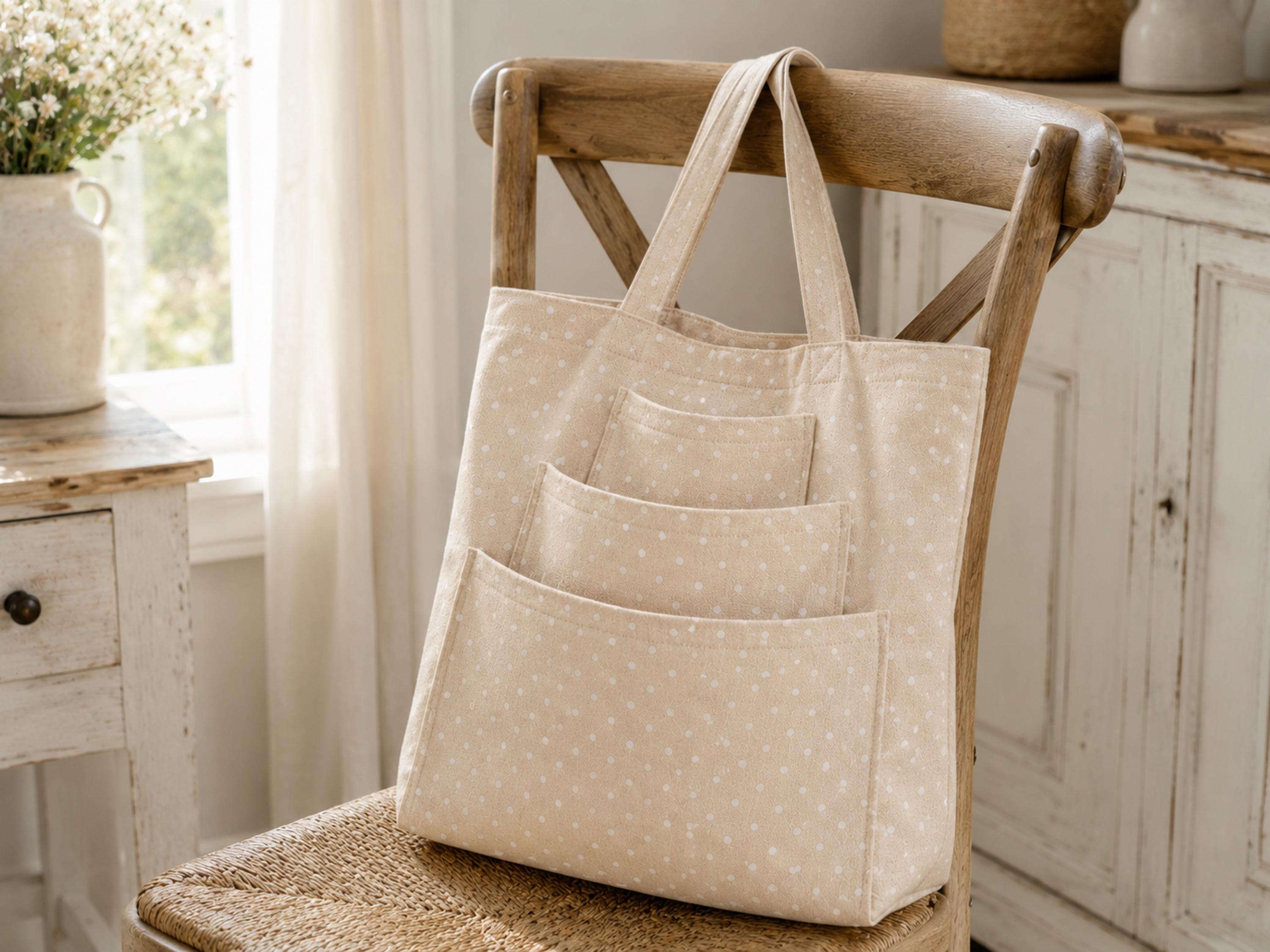 Multi Pocket Tote Bag Sewing Pattern, Canvas Shopper, Beginner Friendly (PDF Download)