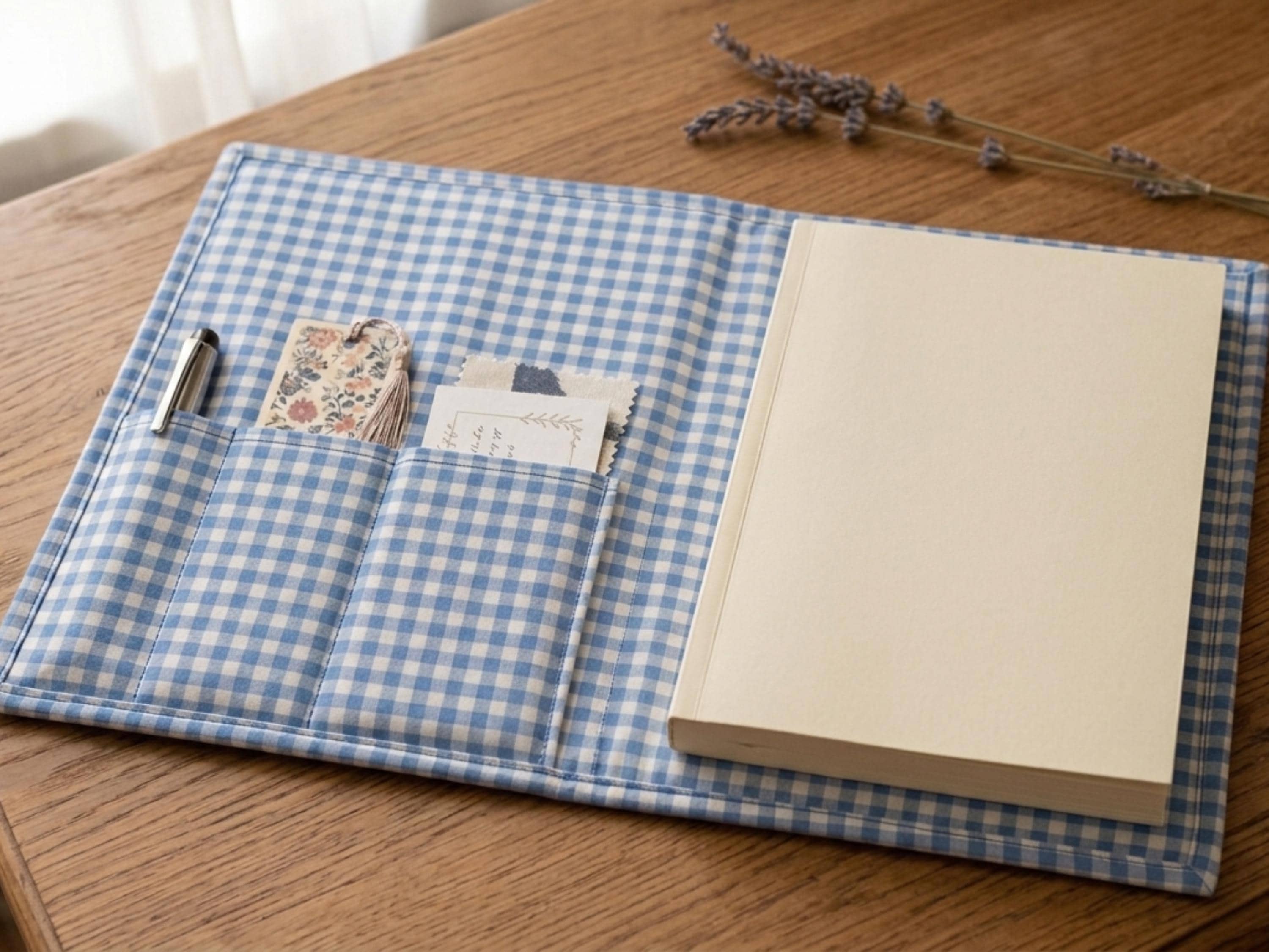 Gingham Garden Book Sleeve Sewing Pattern, Padded Organizer Tutorial (3 Sizes)