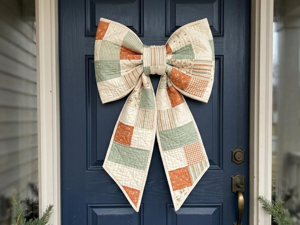 Patchwork Christmas Bow Sewing Pattern, Oversized Quilted Door Bow DIY (PDF)