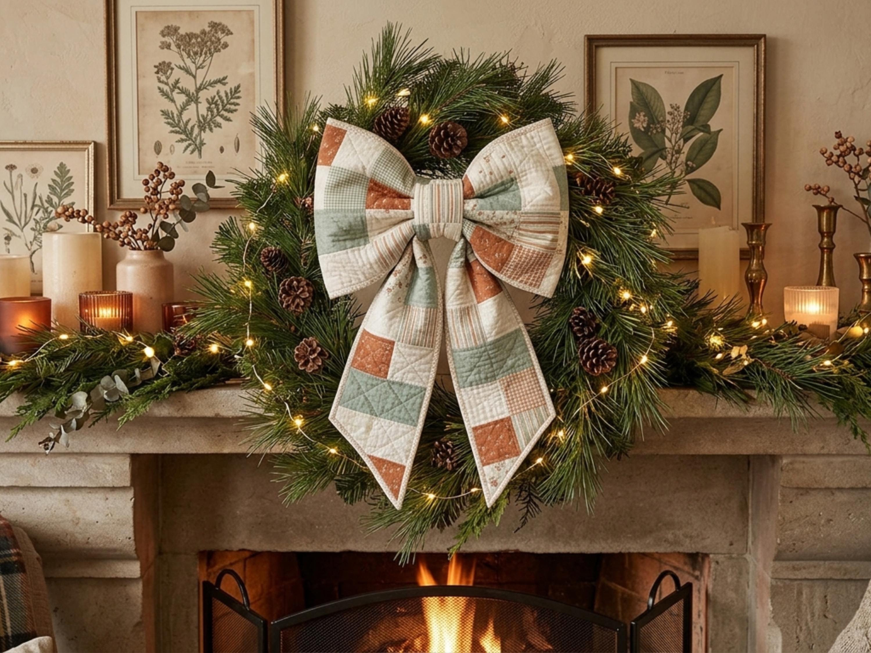 Patchwork Christmas Bow Sewing Pattern, Oversized Quilted Door Bow DIY (PDF)
