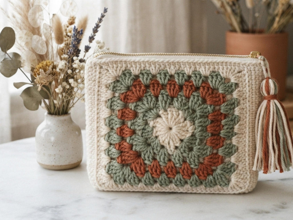 Granny Square Zip Pouch Crochet Pattern PDF, Makeup Bag Tutorial, Beginner Crochet Purse