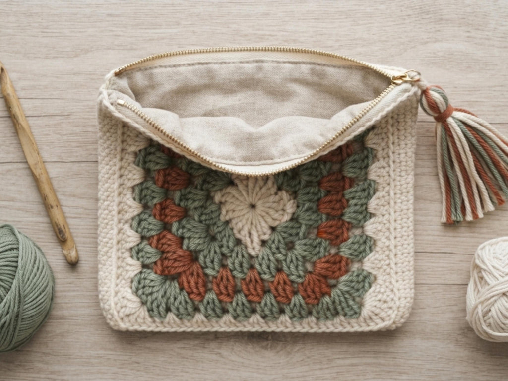 Granny Square Zip Pouch Crochet Pattern PDF, Makeup Bag Tutorial, Beginner Crochet Purse