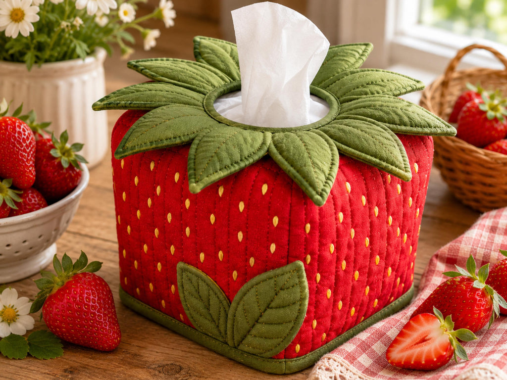 Strawberry Tissue Box Cover Sewing Pattern, Quilted Boutique Cozy (PDF Download)
