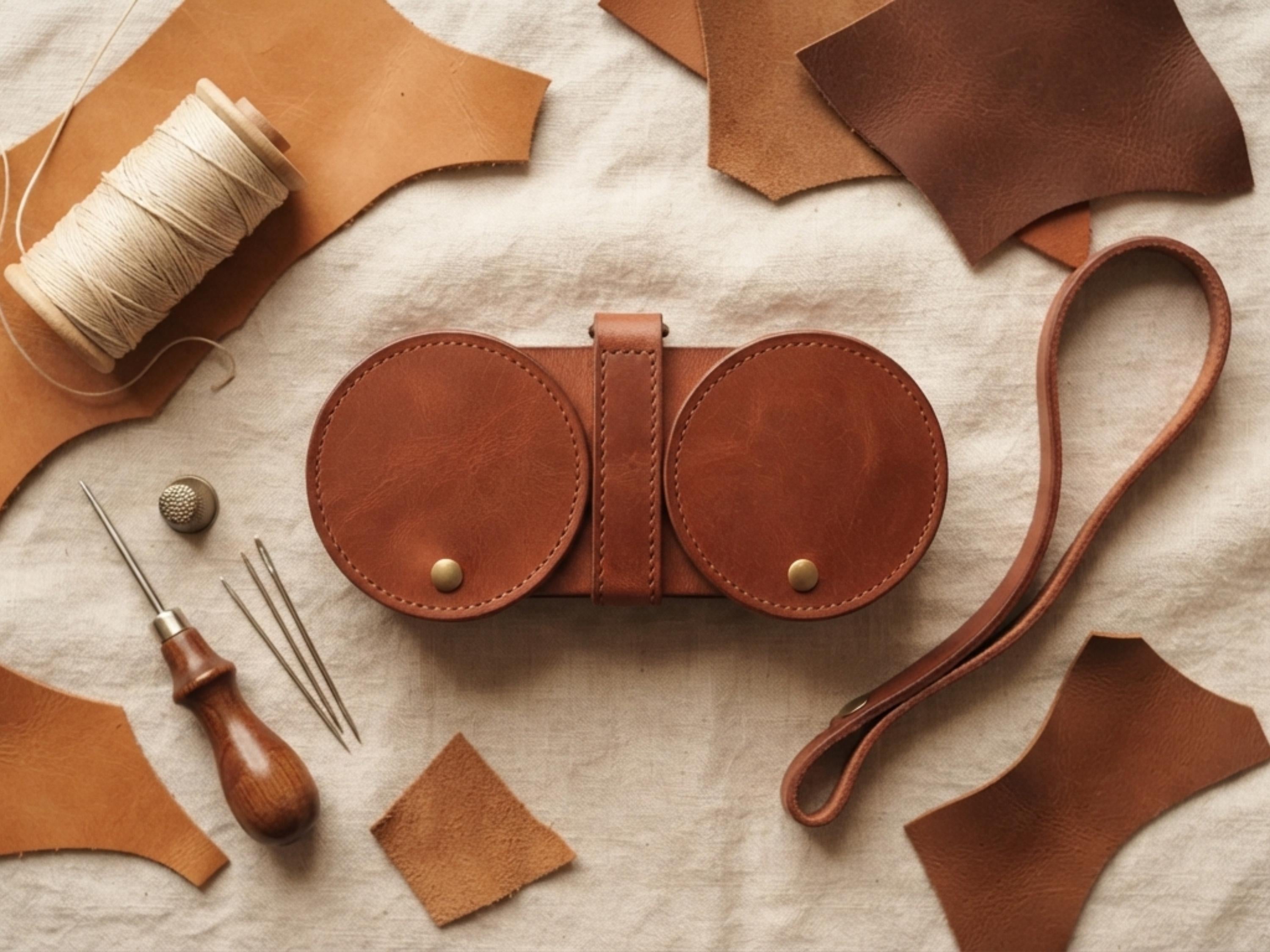 Leather Sunglasses Case Sewing Pattern, Round Duo Eyeglass Case PDF, Hand Stitched Wristlet Pouch, DIY Leathercraft Tutorial