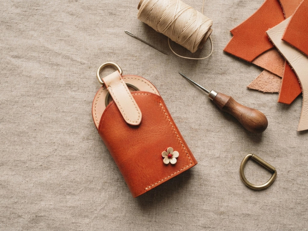 Leather Car Key Case Sewing Pattern, Pull Out Dome Pouch PDF, Faceless Wristlet Keychain, DIY Leathercraft