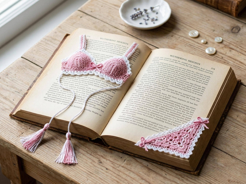 Crochet Lingerie Bookmark Set Pattern PDF, Bra and Panty Corner Bookmarks, Crochet Book Lover Gift, Lace Thread Bookmark Pattern, Instant