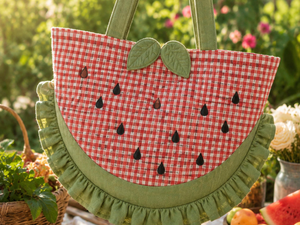 Watermelon Bag Sewing Pattern PDF, Ruffled Novelty Tote, Fruit Bag Pattern, Summer Market Bag, Beginner Sewing, Instant Download