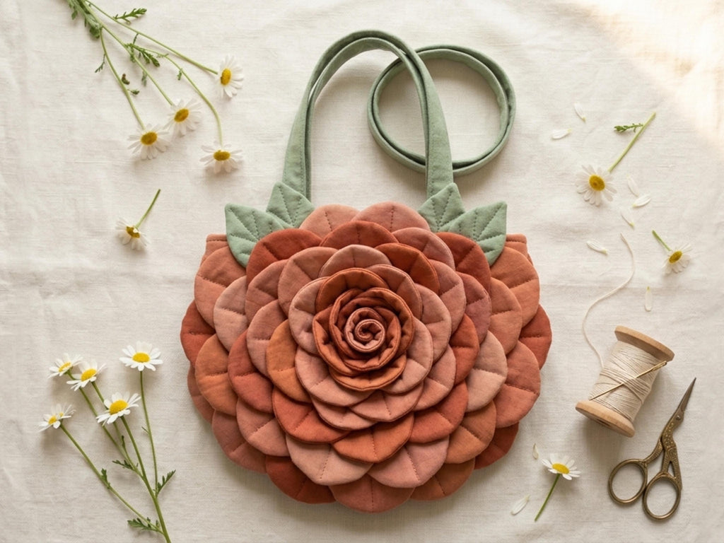 Rose Bag Sewing Pattern PDF, Layered Petal Bloom Bag, Ruffled Floral Tote, Farmhouse Flower Purse, Intermediate Sewing, Instant Download