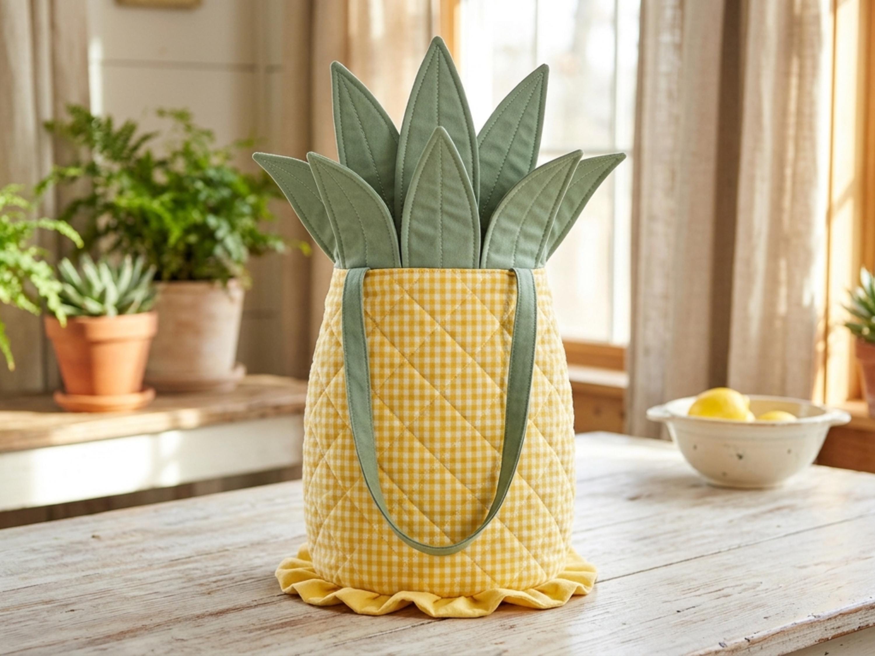 Pineapple Bag Sewing Pattern, Lattice Quilted Tote, Tropical Fruit Bag (PDF Download)