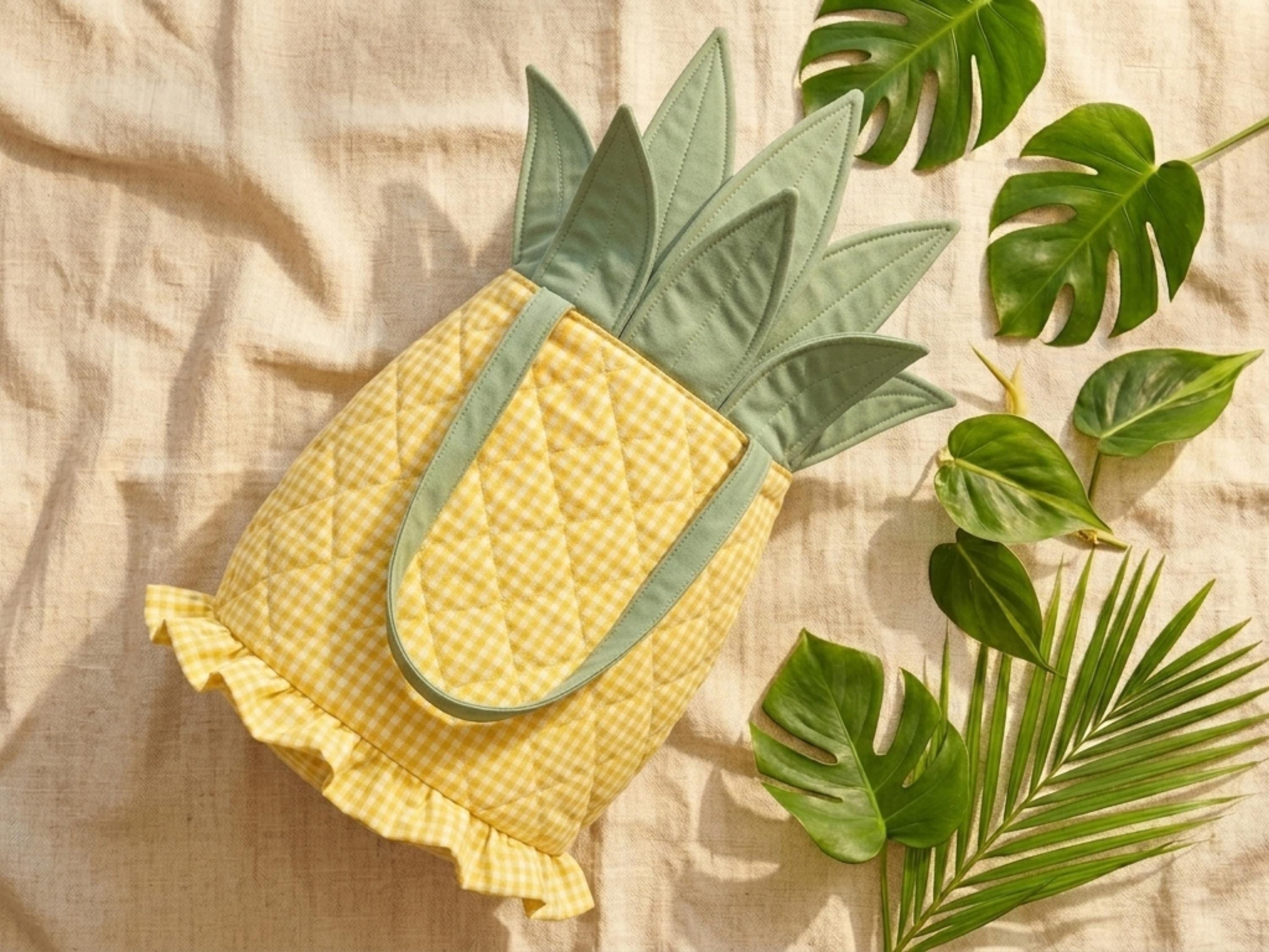 Pineapple Bag Sewing Pattern, Lattice Quilted Tote, Tropical Fruit Bag (PDF Download)